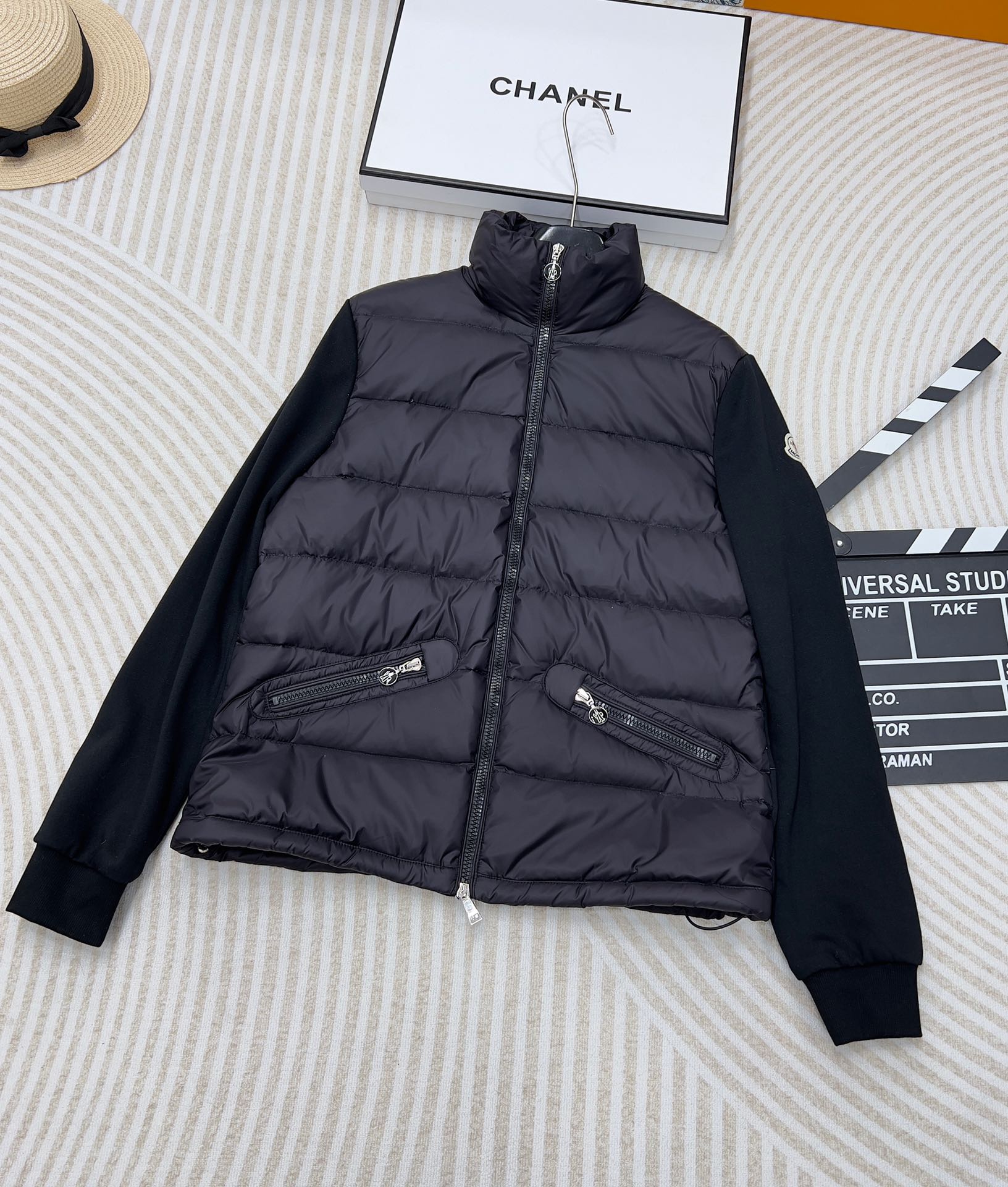 Moncler Vêtements Manteaux & Blousons Noir Blanc épissure Femmes Coton Série hiver