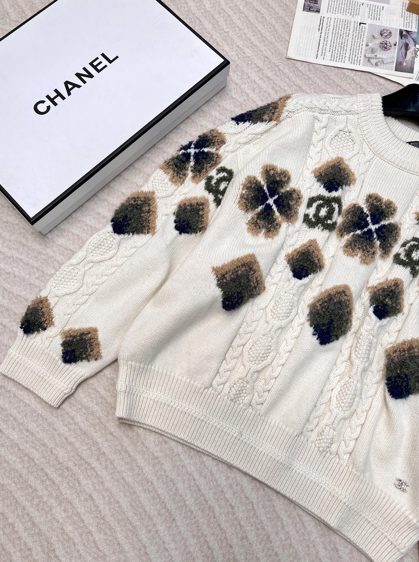 🆕Chan* 24Fw秋冬滑雪⛷系列新款 四叶草爱心麻花羊毛针织衫丨⚠独家yb开发！定制YB进口羊毛材质