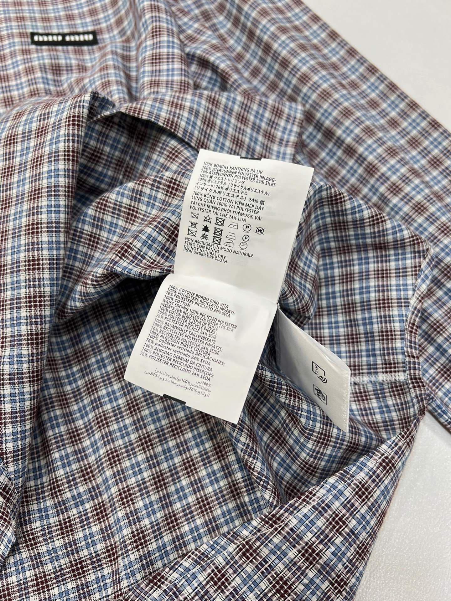 🆕Miumi* 25Ss春夏新款 知识分子微标格纹长袖衬衫丨⚠独家yb开发!高版出品!定制色织面料 饰有