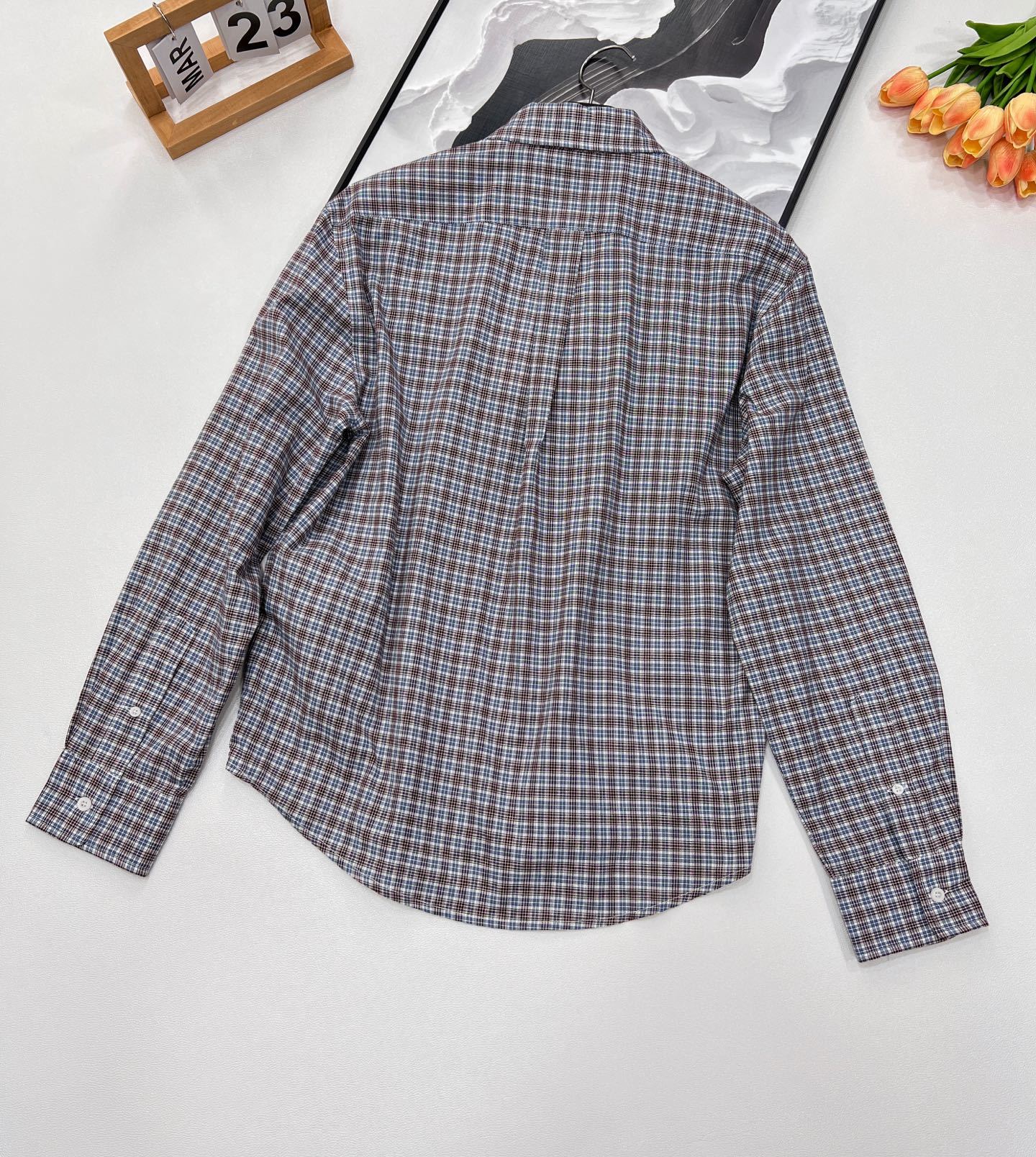 🆕Miumi* 25Ss春夏新款 知识分子微标格纹长袖衬衫丨⚠独家yb开发!高版出品!定制色织面料 饰有