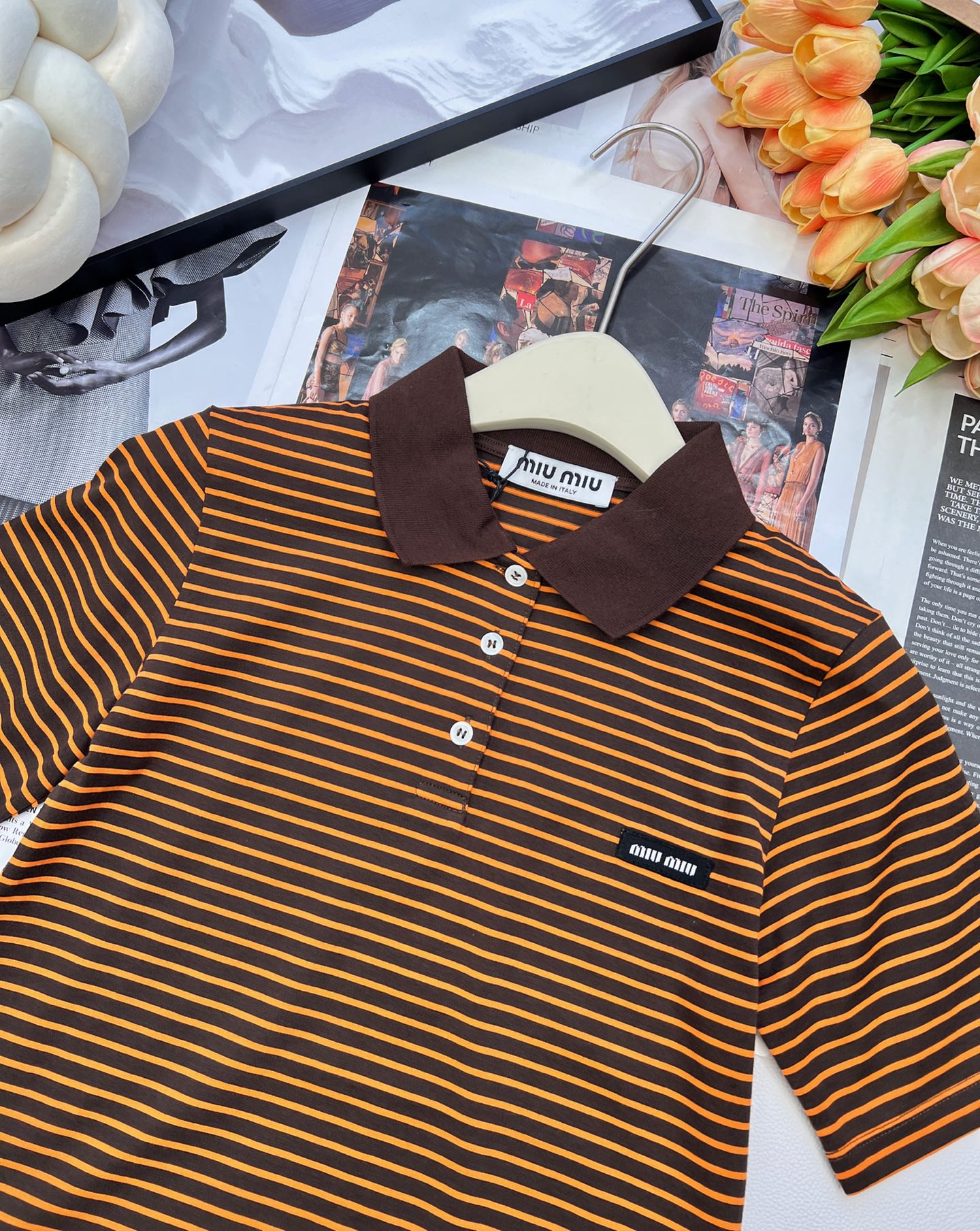 🆕MiuMiu25FW早秋新款 纯棉修身条纹Polo领短袖上衣丨⚠独家yb开发！高版出品！精选高支纯棉面