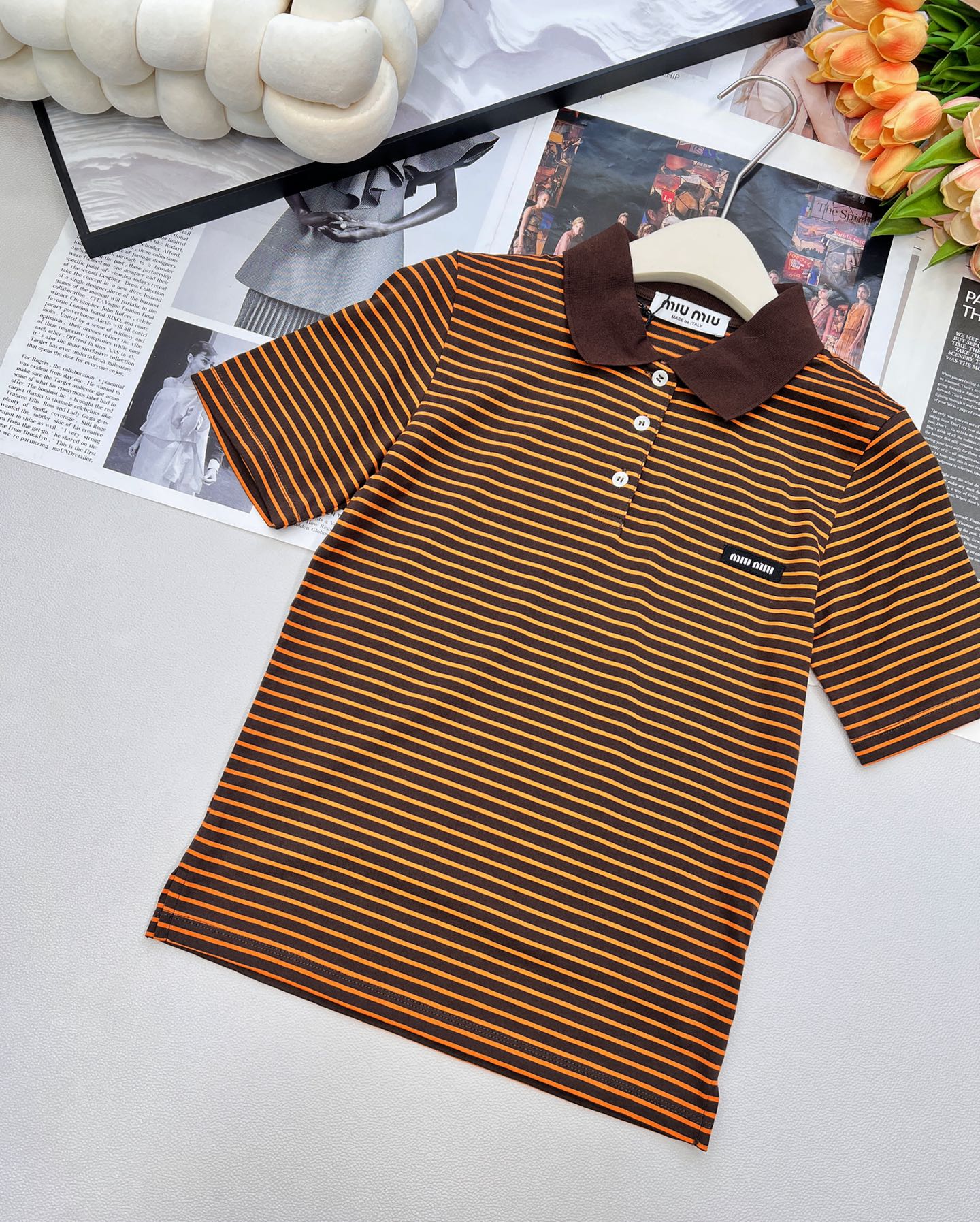 🆕MiuMiu25FW早秋新款 纯棉修身条纹Polo领短袖上衣丨⚠独家yb开发！高版出品！精选高支纯棉面