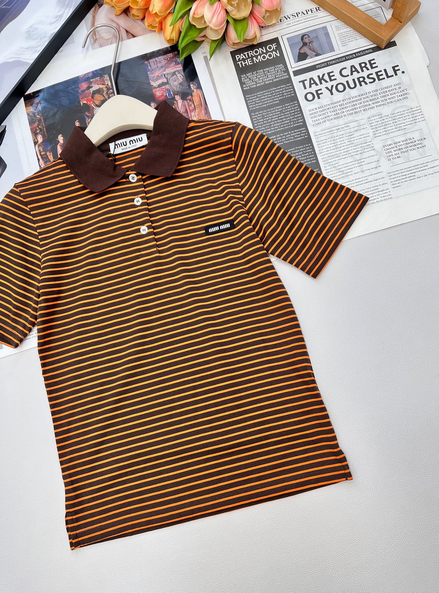 🆕MiuMiu25FW早秋新款 纯棉修身条纹Polo领短袖上衣丨⚠独家yb开发！高版出品！精选高支纯棉面