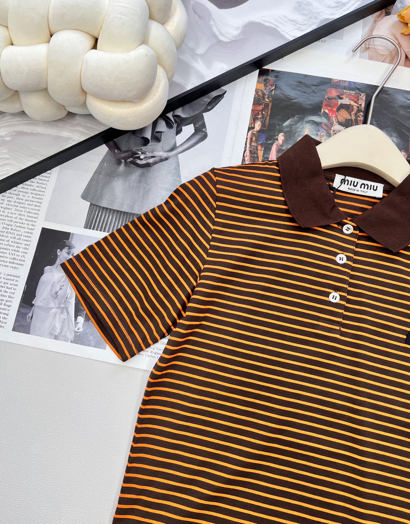 🆕MiuMiu25FW早秋新款 纯棉修身条纹Polo领短袖上衣丨⚠独家yb开发！高版出品！精选高支纯棉面