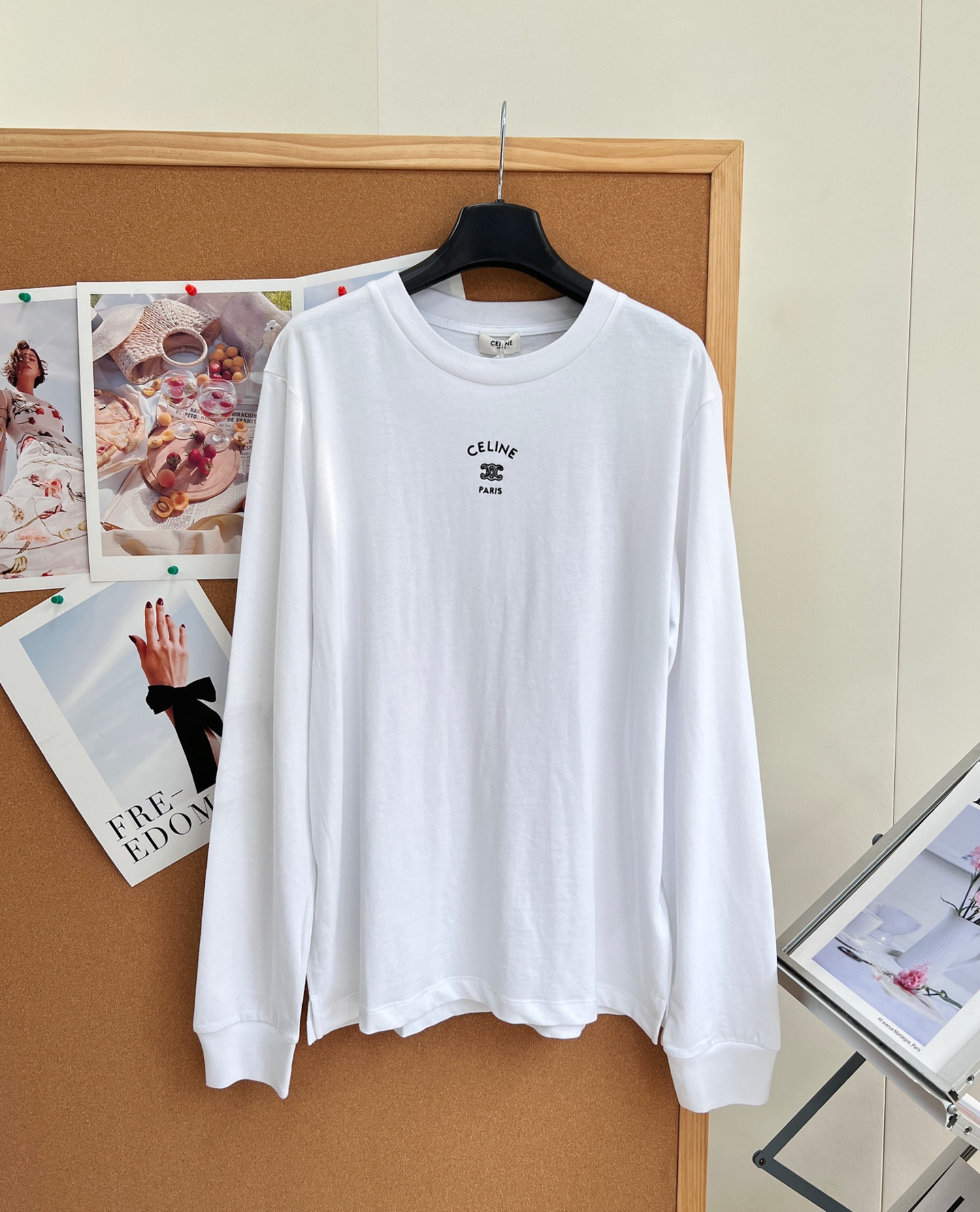 Celine White Logo Long Sleeve T Shirt