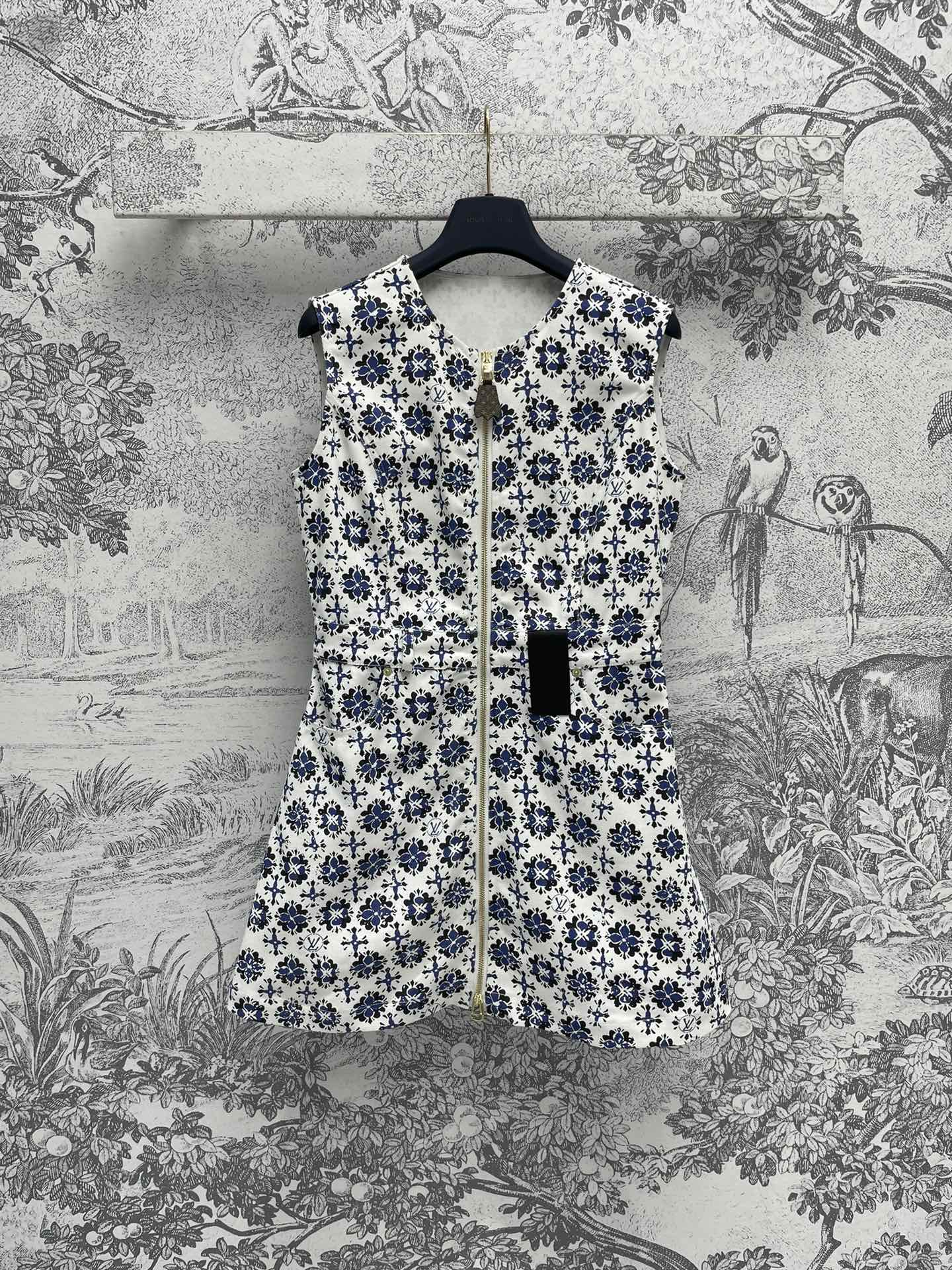 Louis Vuitton Vêtements Robes Débardeur Bleu Blanc Imprimé Collection printemps – été Vintage Peu importe