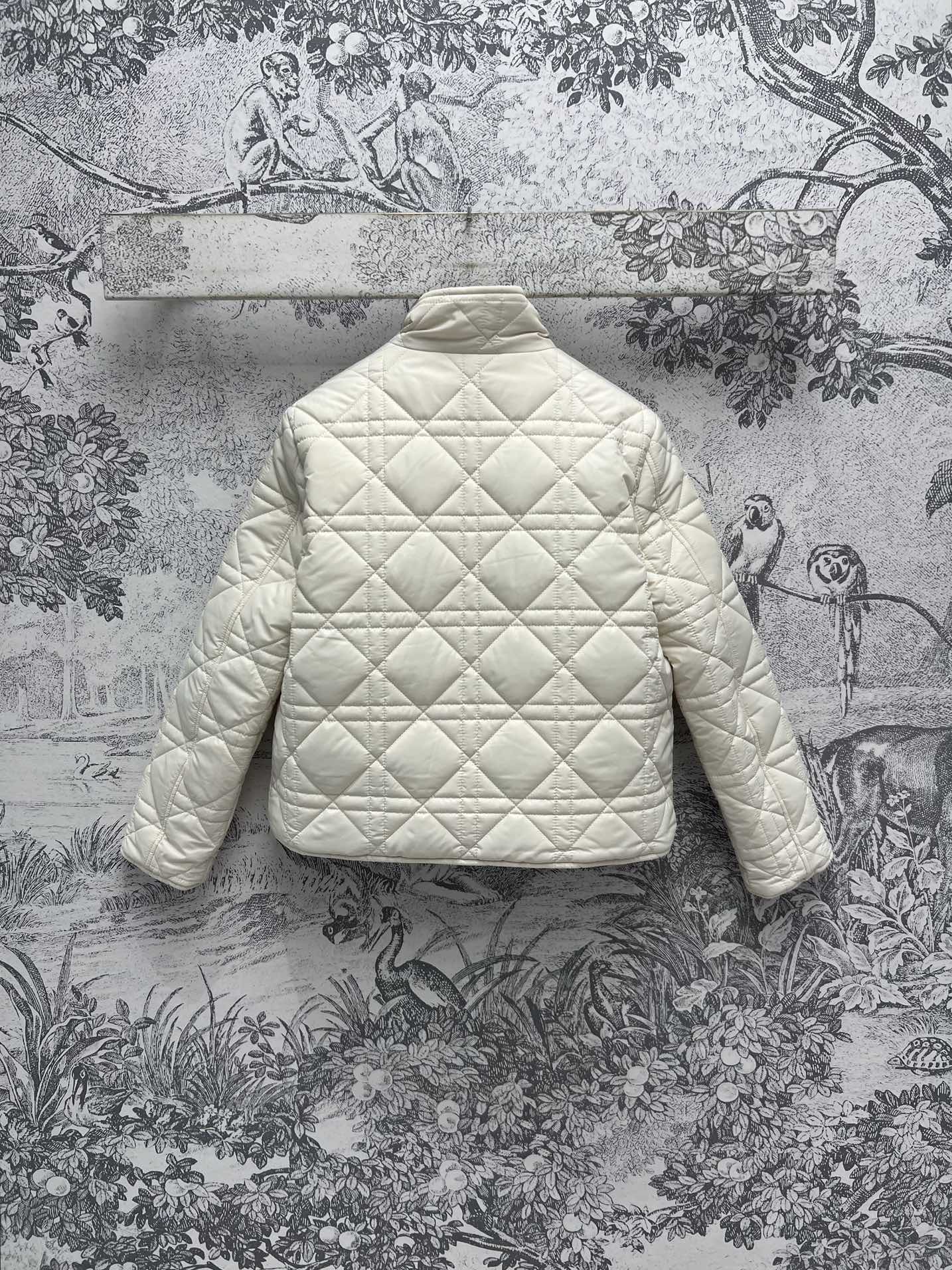 D家 24秋冬新款 菱格立领双面穿棉服 简约又奢侈 一面经典杏色 一面从林印花 一面纯色 小高领立体剪裁