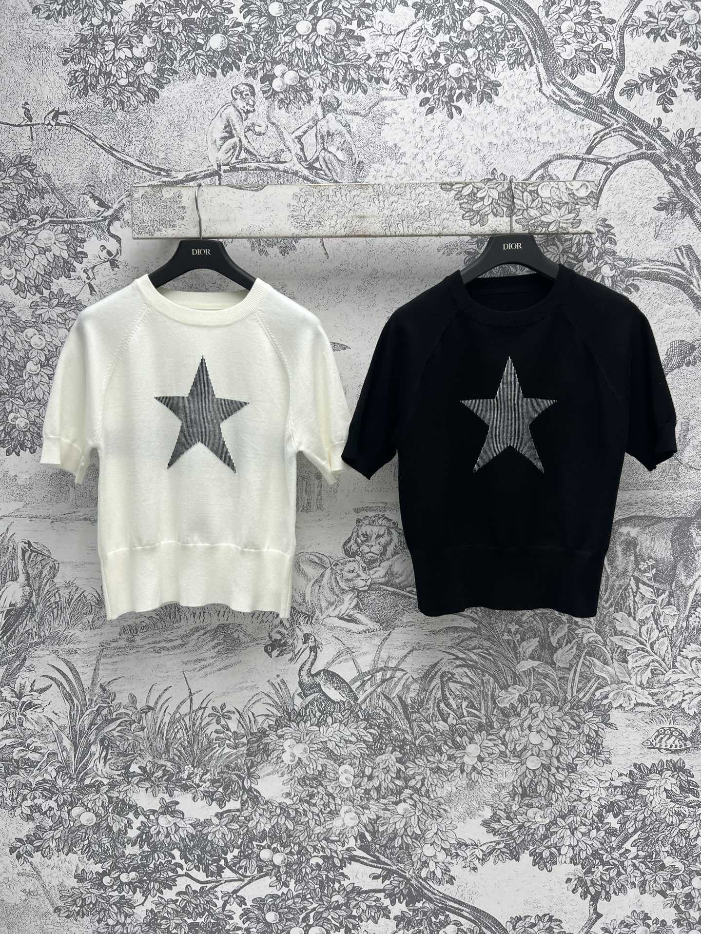 D家 24秋冬新款 五角星⭐️针织短袖 五角星刺绣点缀其间 时髦又减龄 面料柔软轻薄舒适 完全不会闷热 