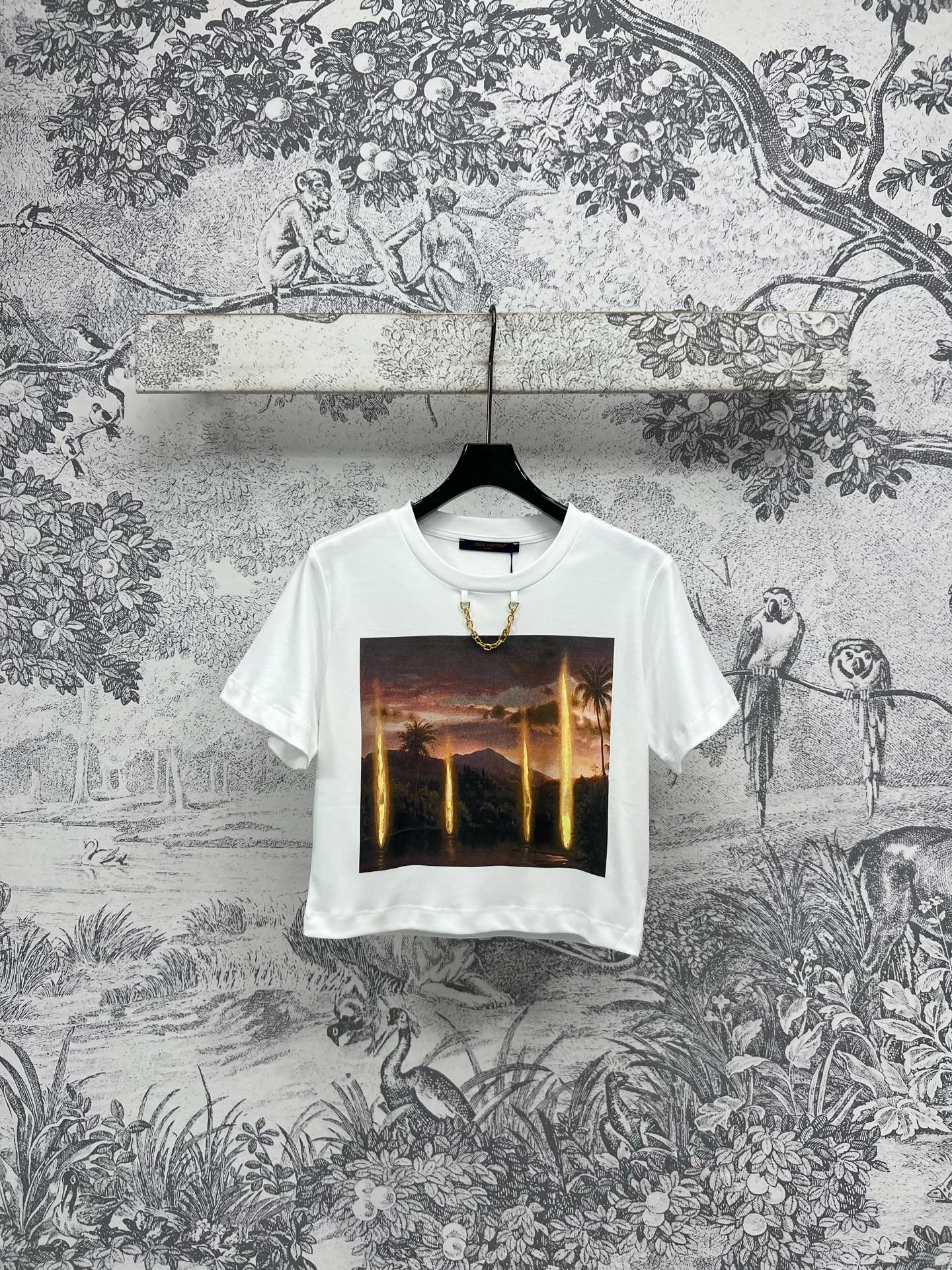 NO:322138,L Home 25 early spring new style, dusk printed patch short short-sleeved T-shirt, simple solid color to create a fresh and versatile and fashionable item, dusk pattern embellishment on the chest, showing the brand's charm, loose body, casual and casual. Short style, easy to divide the body proportions, casually matched with a skirt, fashionable and age-reducing and girlish, one color, three-digit SM,,louis vuitton, skirts, T-shirt,tees, t-shirt,alexander wang19860909L家 25早春新款 黄昏印花贴布短款短袖T恤 简约纯色打造清新百搭时髦单品 胸前黄昏图案点缀 彰显品牌魅力宽松的衣身休闲随性 短款版型上身轻松分割身材比例随便搭配一个半裙就很好看 时髦减龄又少女 一色三码 SM,,louis vuitton,skirts,T-shirt,tees，t-shirt,alexander wang,Women's clothing