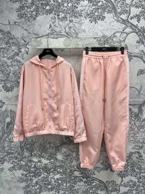 Dior Women's Pink Nylon Tracksuit Set with Hooded Zip Jacket and Straight-Leg Pants 1 Dior Women's Pink Nylon Tracksuit Set with Hooded Zip Jacket and Straight-Leg Pants
