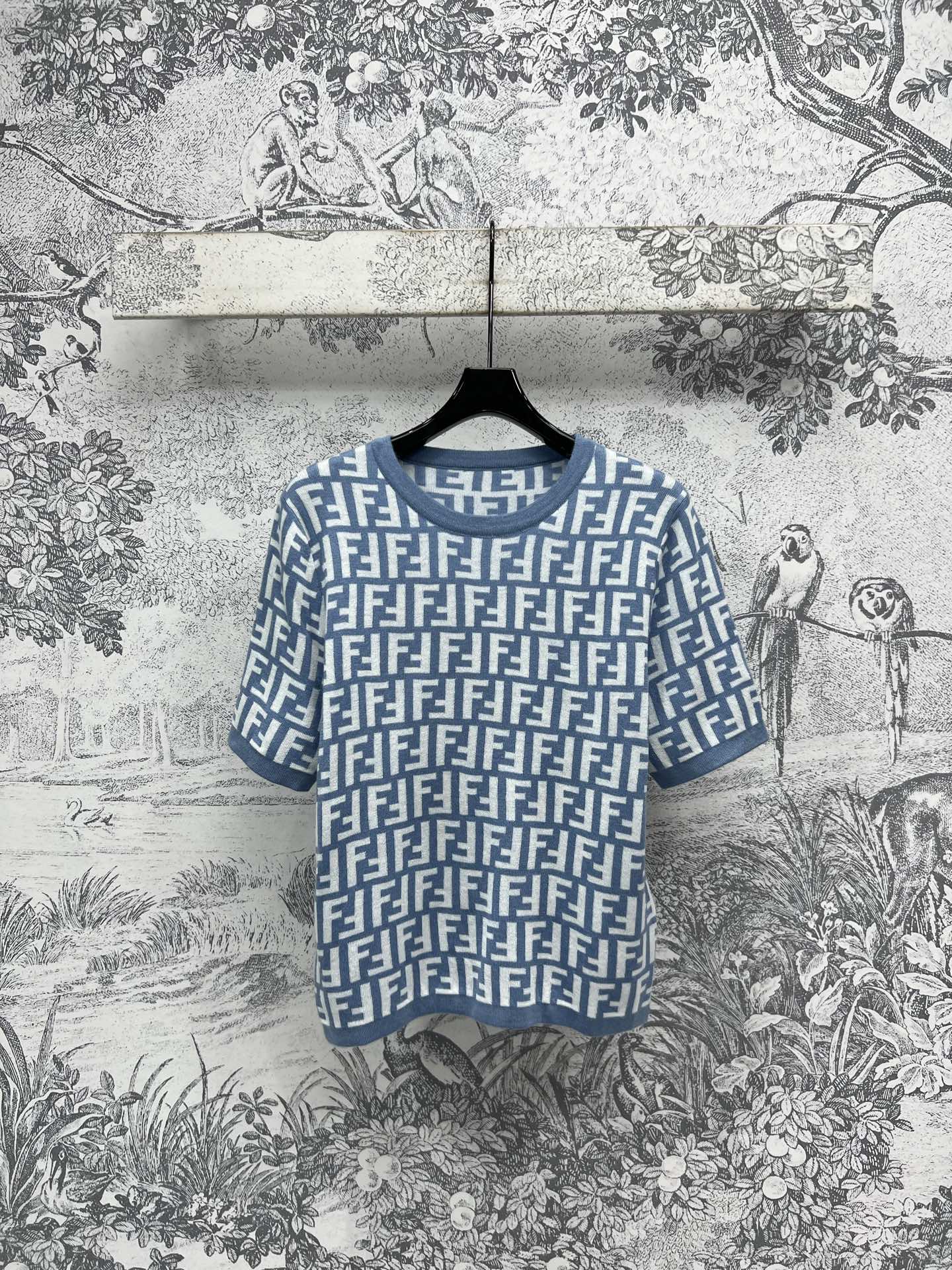 NO:317821,FD Home 25 Early Spring New FF Letter Jacquard Knitted Short Sleeve Shirt Classic round neck style top body super pull proportion sense Full screen contrast FF letters retro fashionable Imported woven cashmere yarn One color three code SML,,dior,T-shirt,alexander wang19860909FD家 25早春新款 FF字母提花针织短袖衫 经典圆领款式衣型 上身超拉比例感 满屏的撞色FF字母复古时髦 进口机织造 羊绒纱线 一色三码 SML,,dior,T-shirt,alexander wang,Women's clothing