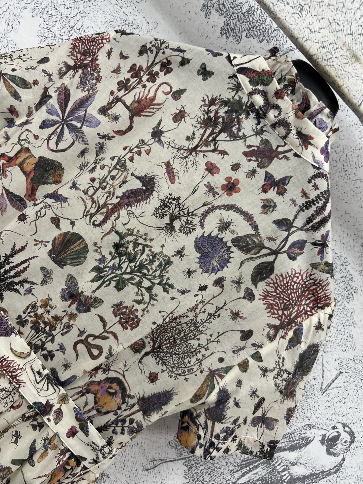 D家 25早春新款 花卉印花棉麻短袖连衣裙 配送本布腰带搭配 自带小清新田园风气质进口棉麻印花面料轻盈舒