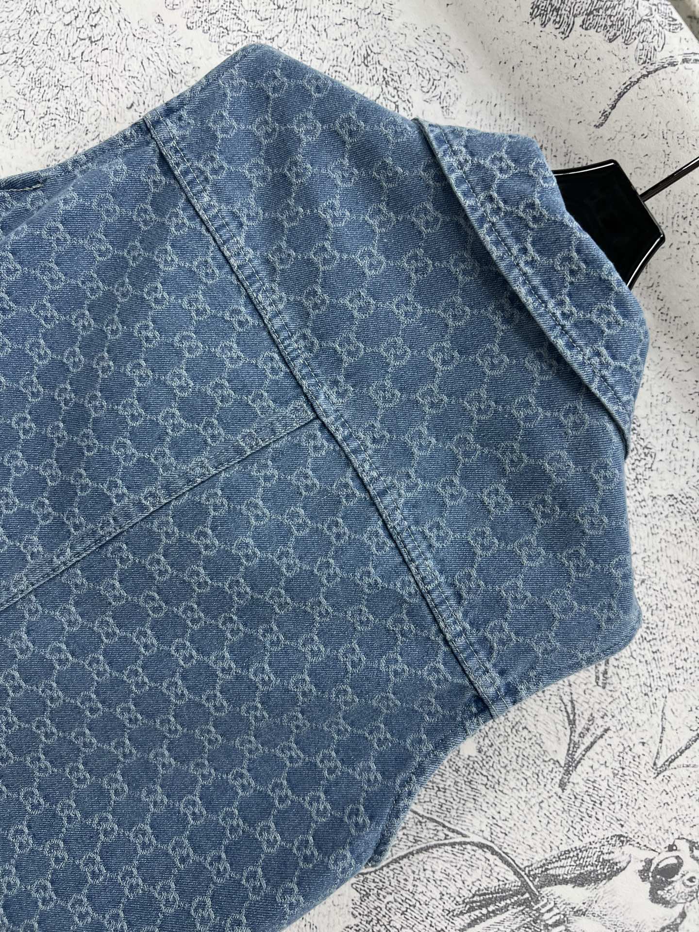 G家 25夏季新款 双G提花牛仔系列 翻领无袖外套+高腰短裤+翻领短袖连体裙 高级定制满幅双G提花牛仔面