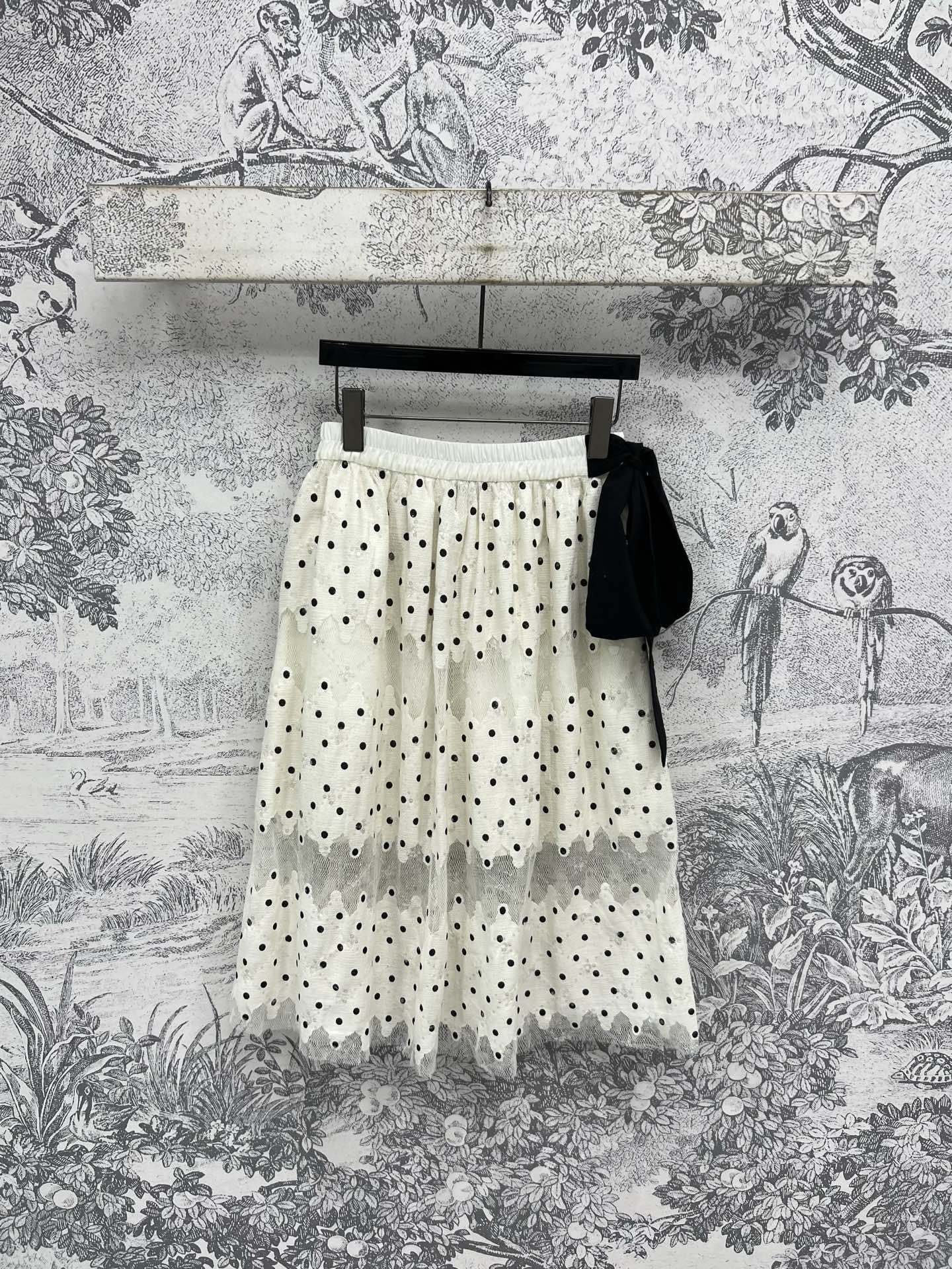 Miu 25夏季新款 波点拼接网纱半身裙 时髦精必入单品 定制波点网纱面料 高腰系带收腰 经典单品高级又