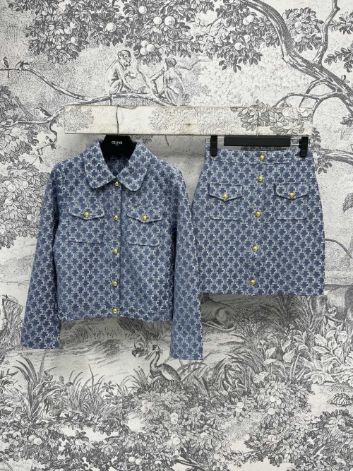 Celine Summer New Women's Denim Jacket and Skirt Set with Triumphal Arch Jacquard 1 Celine Summer New Women's Denim Jacket and Skirt Set with Triumphal Arch Jacquard
