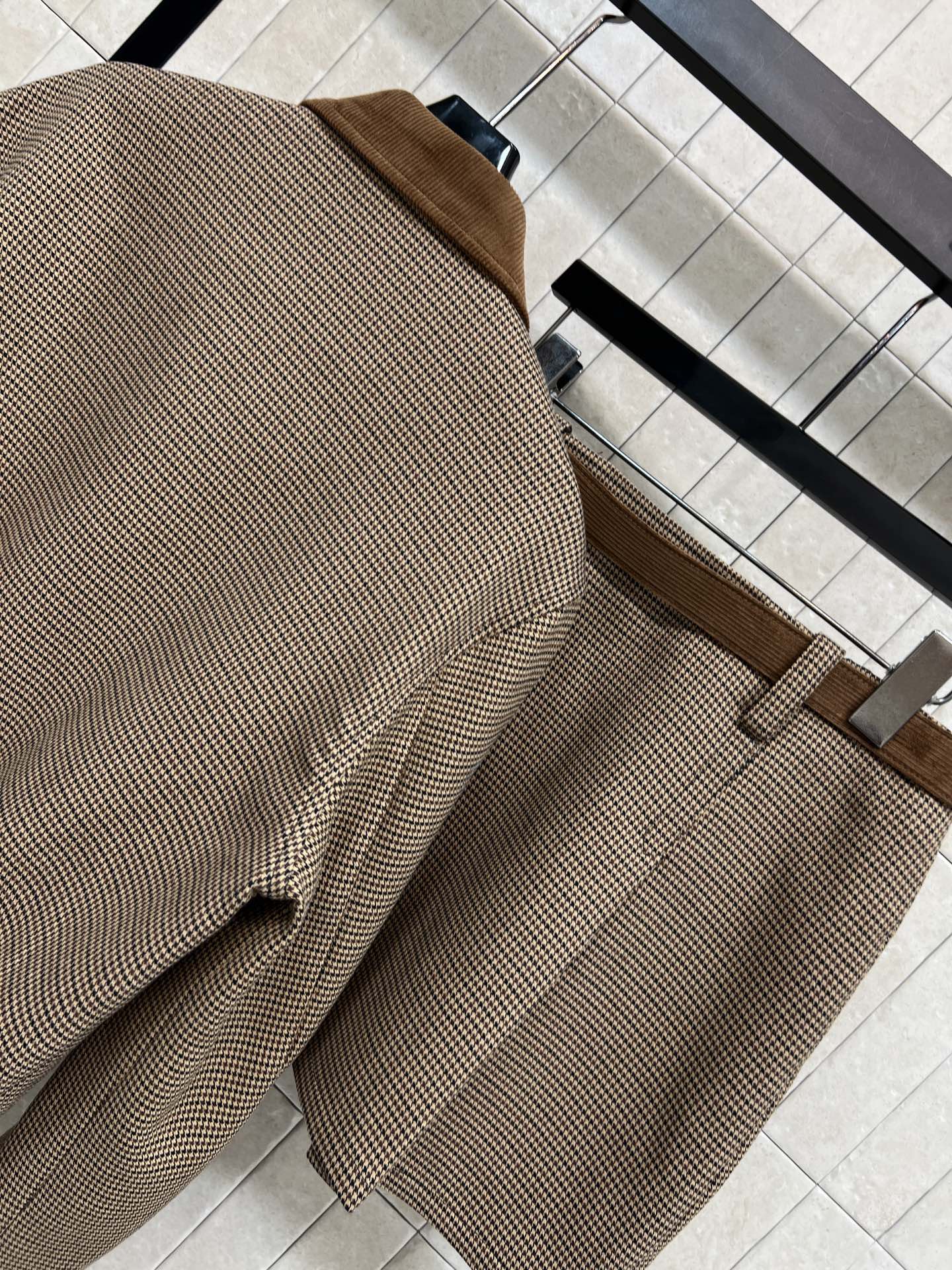 MIU家 25秋冬新款 格纹夹克套装 复古格纹+灯芯绒衣领 撞色设计超有质感！夹克宽松oversize 