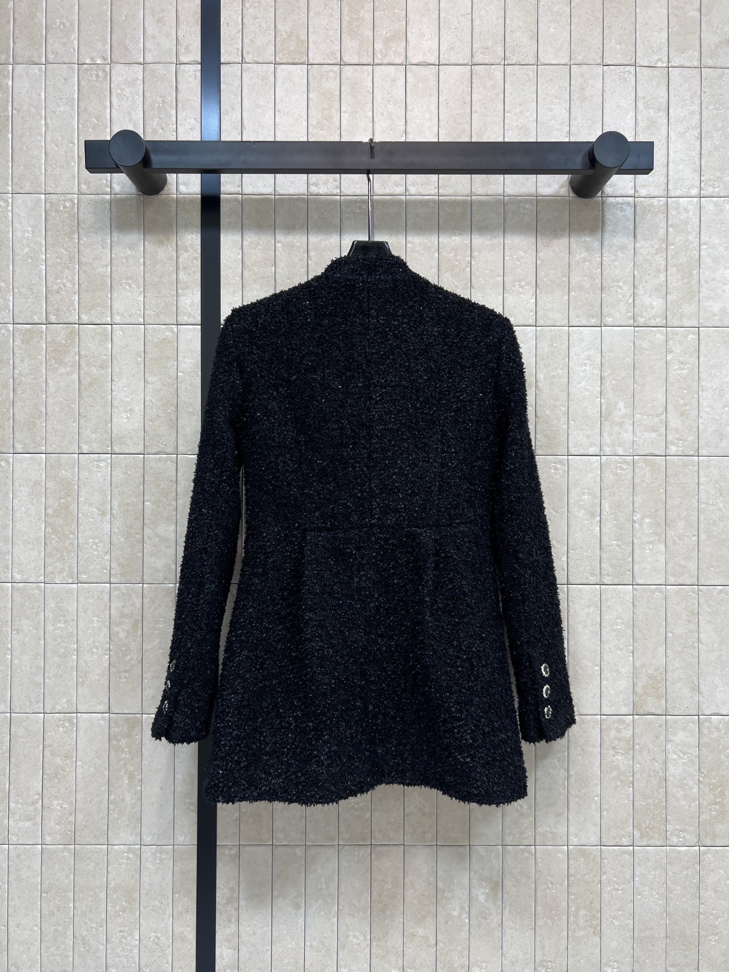 小香家 25秋冬新款 黑色粗花呢立领外套 小香风粗花呢外套精致又显瘦 中长款廓型显白又高级的黑色气质拿捏