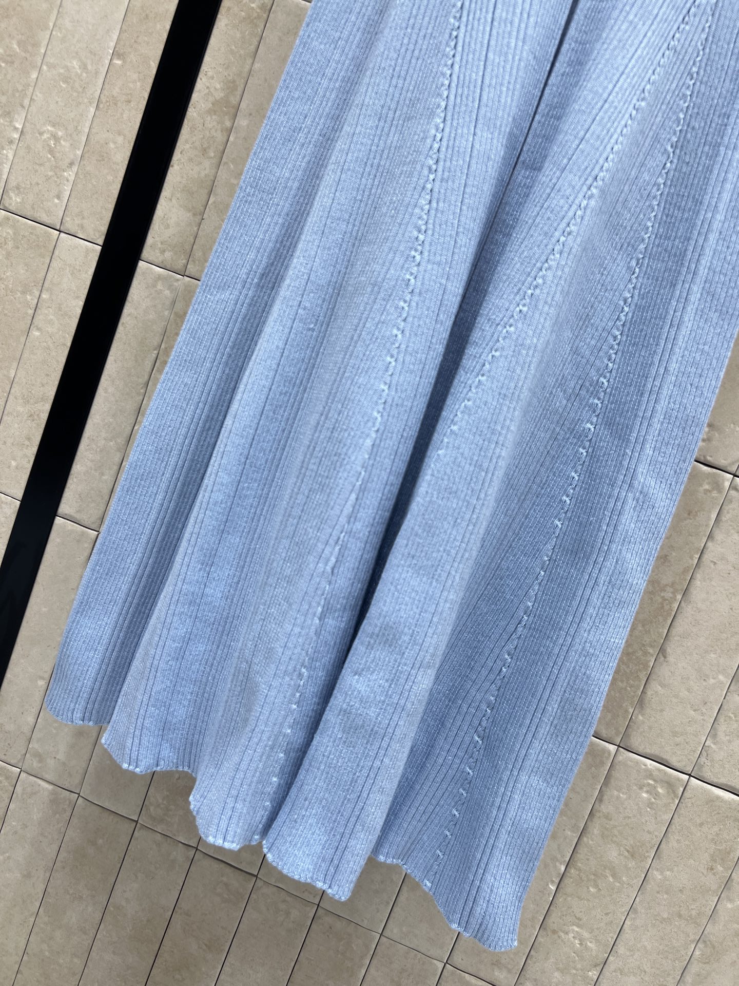 Self家 26夏季新款 蓝色针织连衣长裙 柔软针织面料 舒适透气 夏天穿超舒服 白色小白领+金属扣+腰