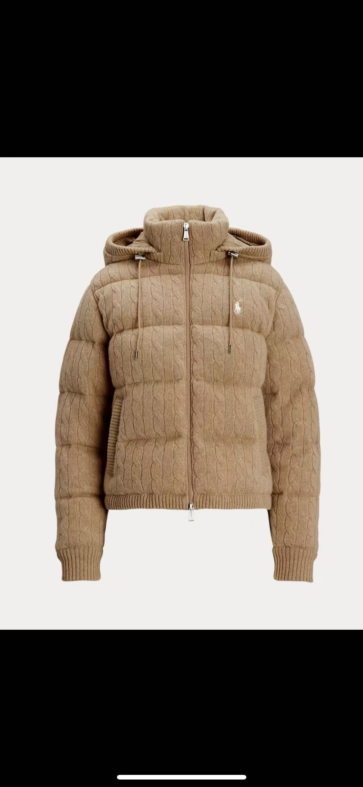 Ralph Lauren Cable-Knit Down Jacket for Women, Knit Puffer Coat with Hood