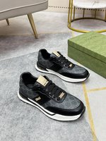 Gucci Casual Shoes Men Cowhide Genuine Leather PVC Rubber Fashion Low Tops