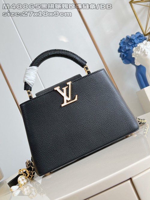 Louis Vuitton Capucines BB Black Taurillon Leather Lizard Pearl Chain Bag 22 Louis Vuitton Capucines BB Black Taurillon Leather Lizard Pearl Chain Bag