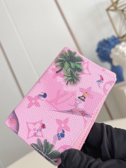 Louis Vuitton Pocket Organizer Wallet Pink Monogram Leather M26800 1 Louis Vuitton Pocket Organizer Wallet Pink Monogram Leather M26800