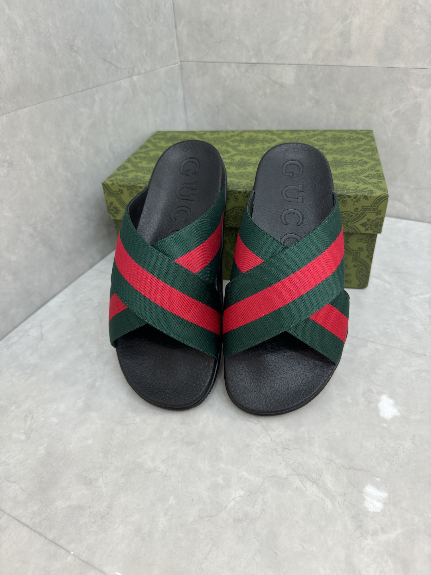 Gucci Shoes Sandals Slippers Green Red Unisex Rubber Sweatpants