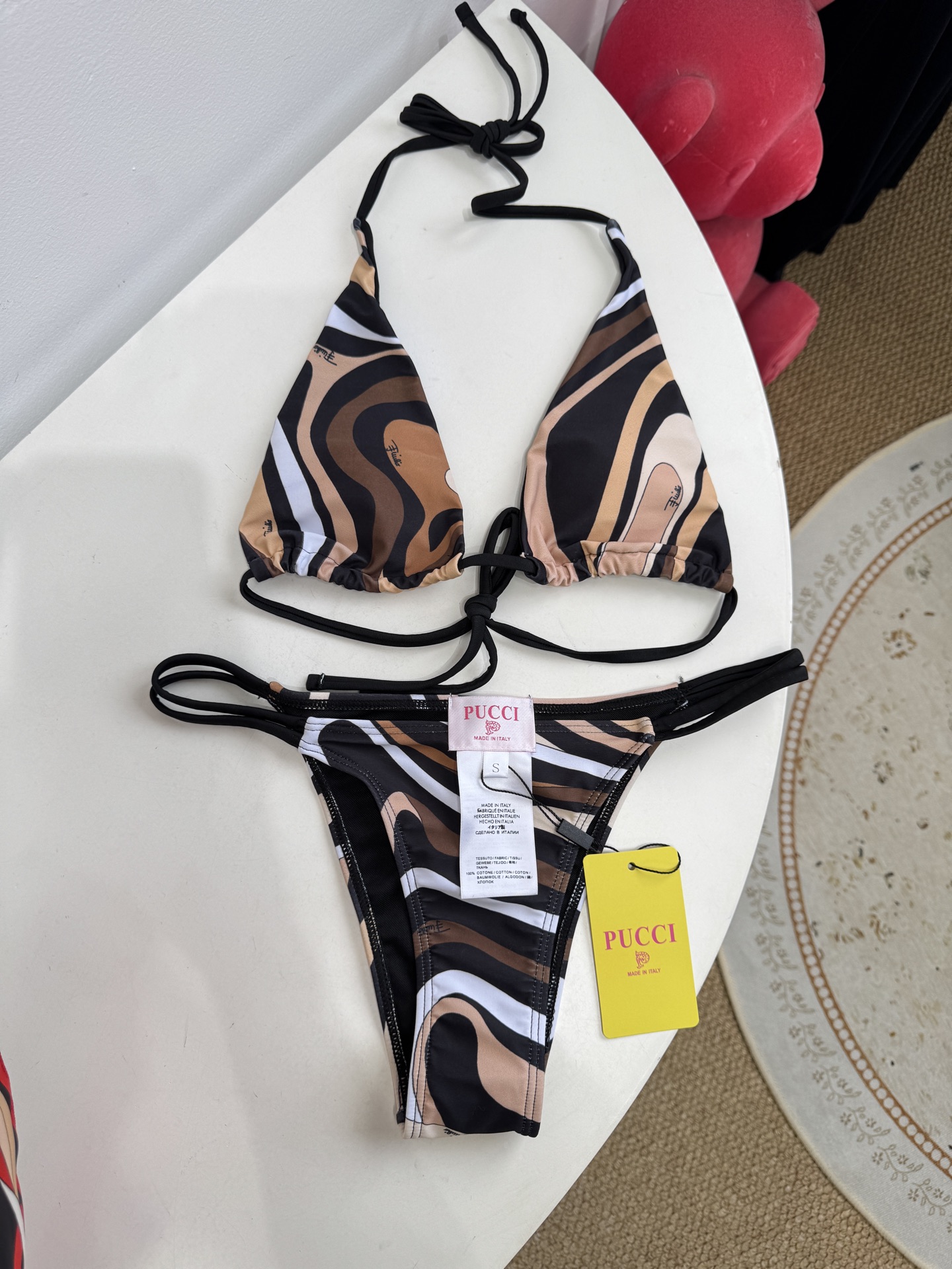 Pucci Marmo 印花度假泳衣套装（挂脖比基尼+真丝方巾，3件套不拆分卖⚠️所有泳衣拒绝任何理由退