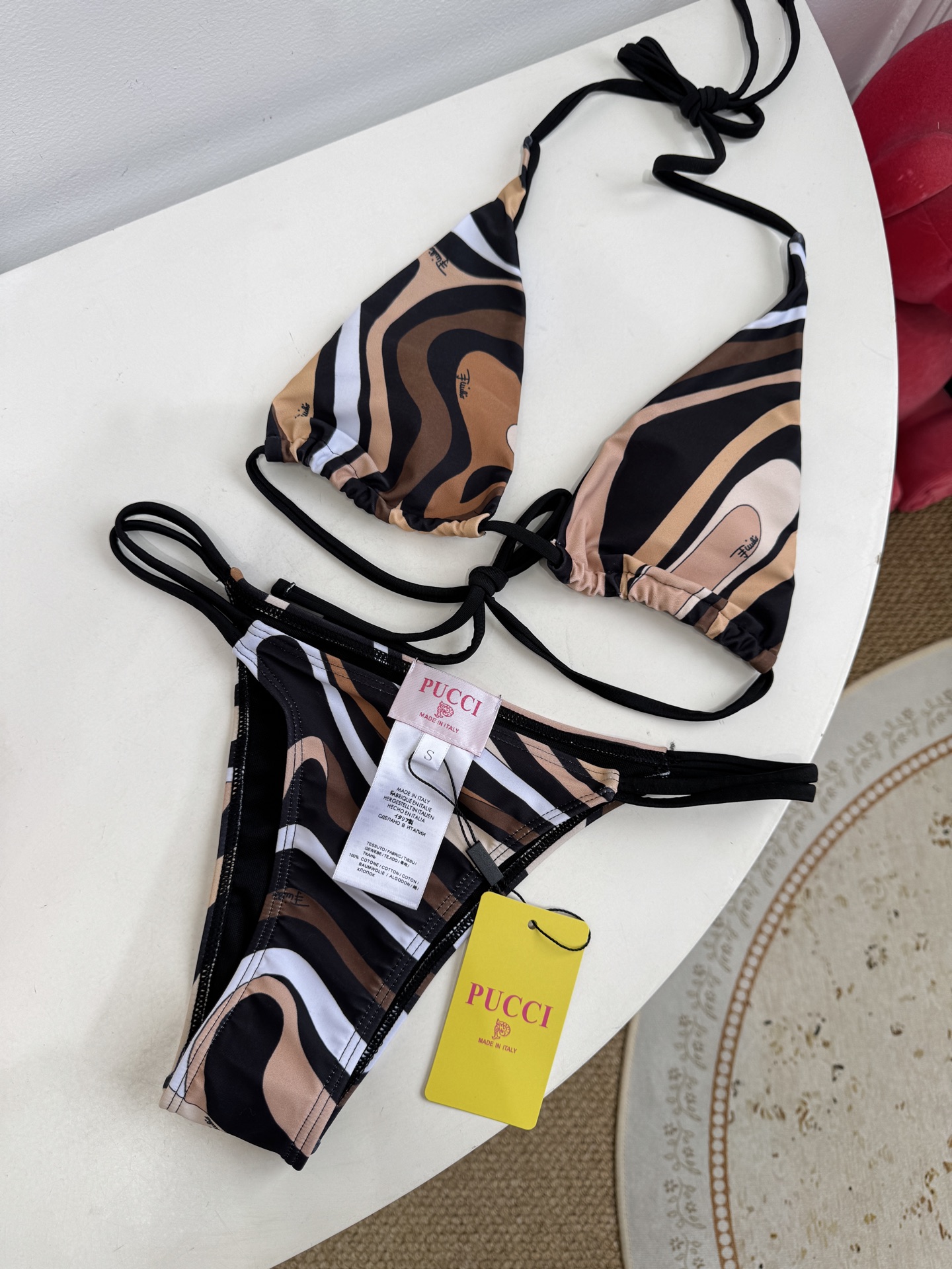 Pucci Marmo 印花度假泳衣套装（挂脖比基尼+真丝方巾，3件套不拆分卖⚠️所有泳衣拒绝任何理由退