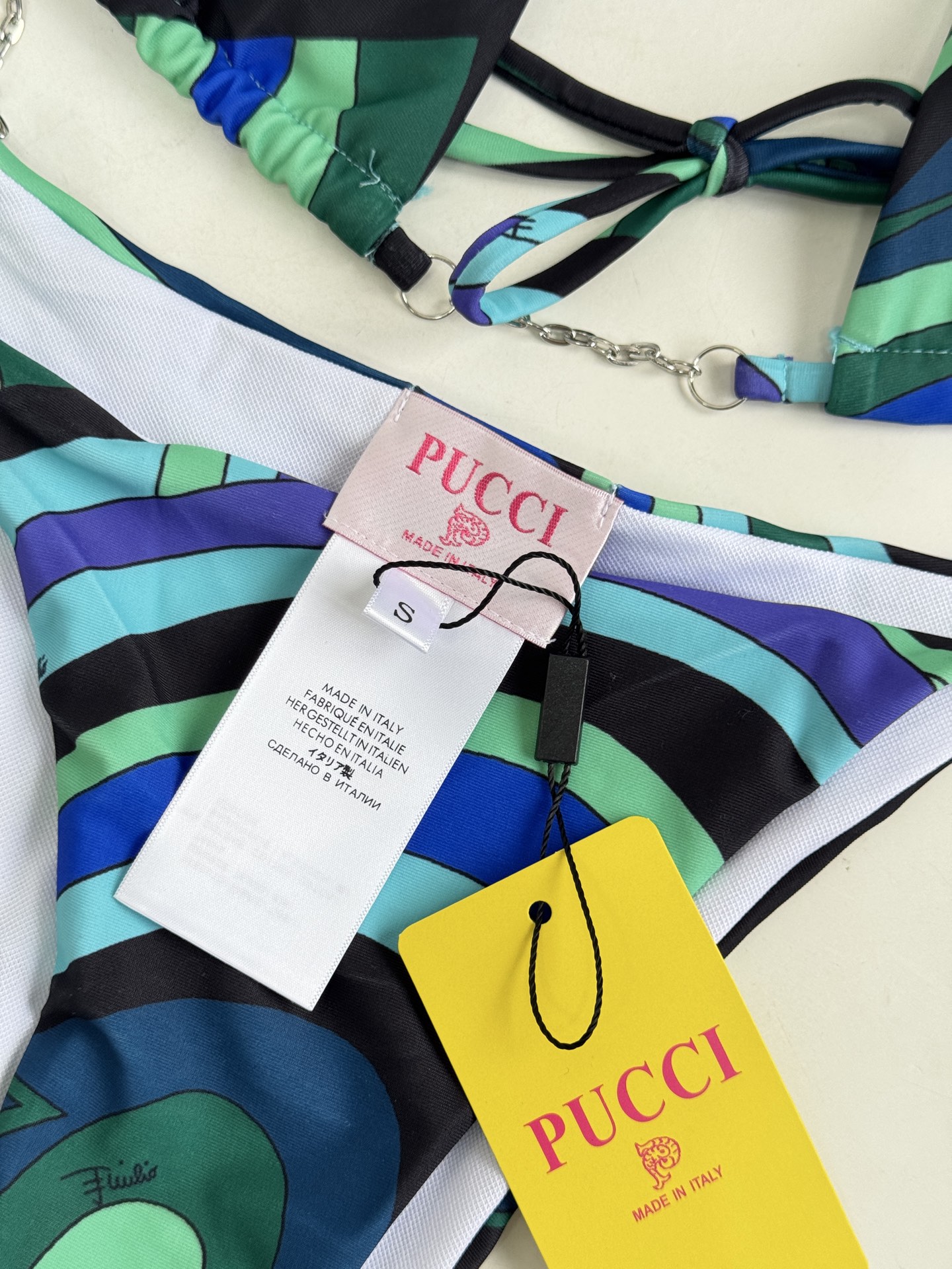 Pucci Iride 印花度假泳衣套装（金属链比基尼+真丝方巾，3件套不拆分卖⚠️所有泳衣拒绝任何理由