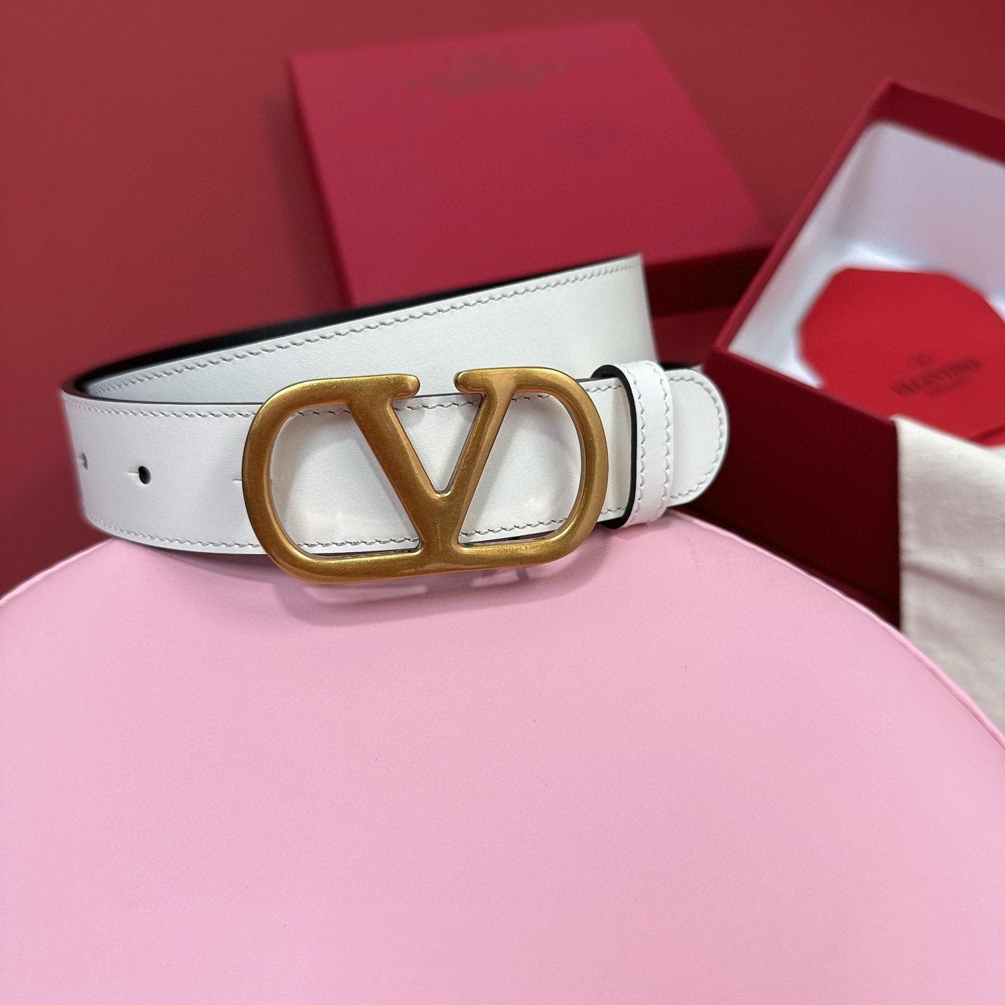 [Valentino Belts] Valentino VLOGOSIGNATURE Ancient gold buckle cowhide belt