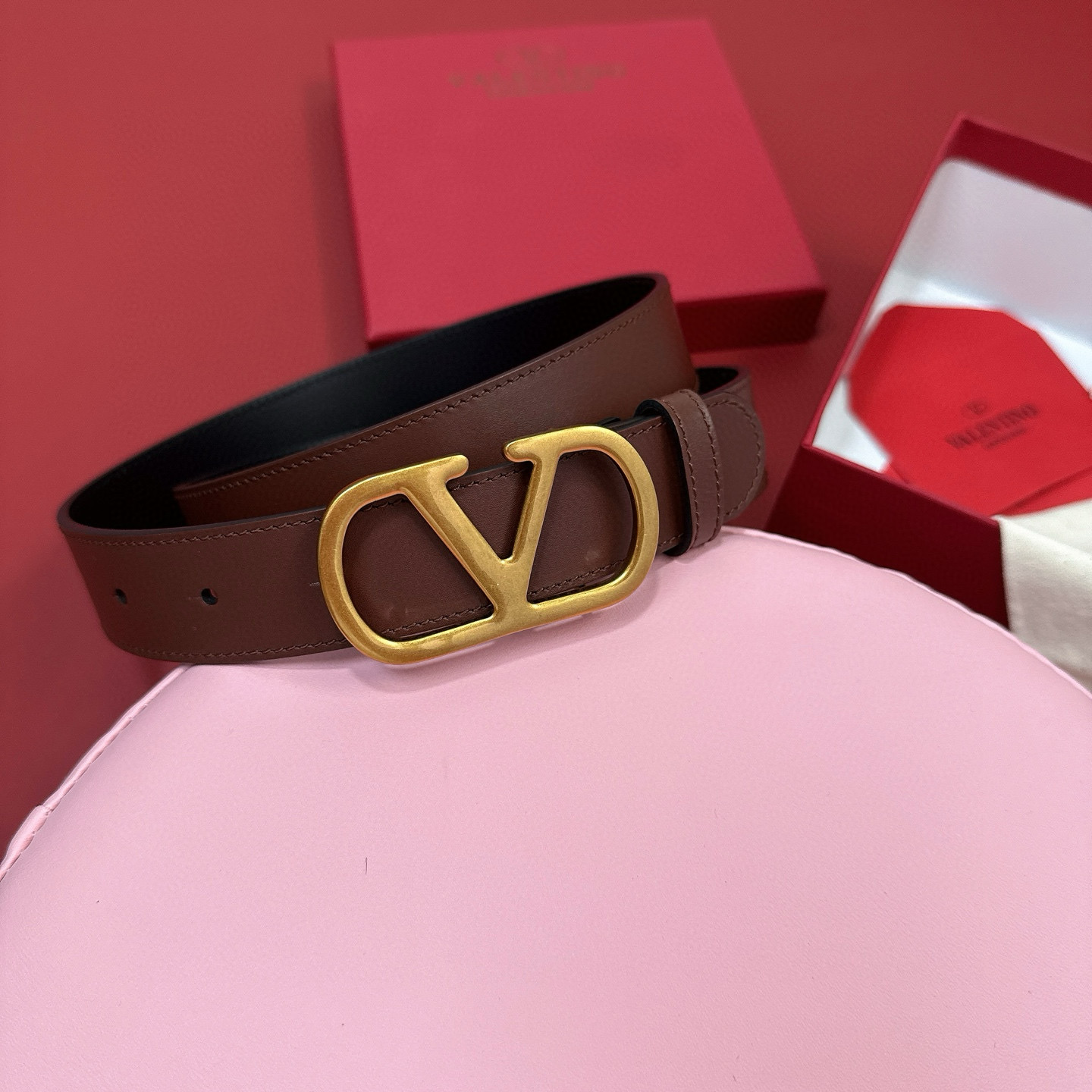 [Valentino Belts] Valentino VLOGOSIGNATURE Ancient gold buckle cowhide belt