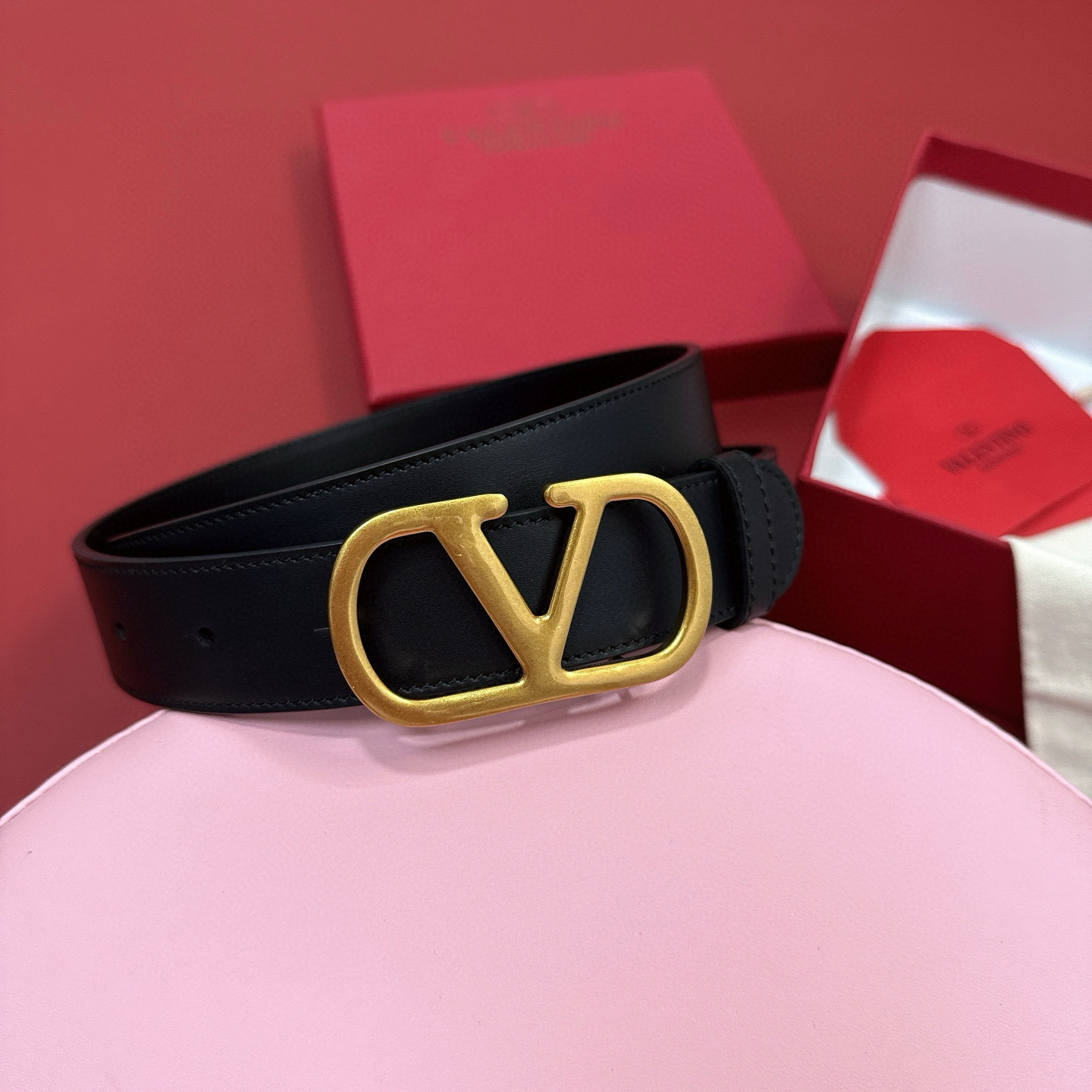 [Valentino Belts]VLOGOSIGNATURE Ancient gold buckle cowhide beltSwaroot Dr