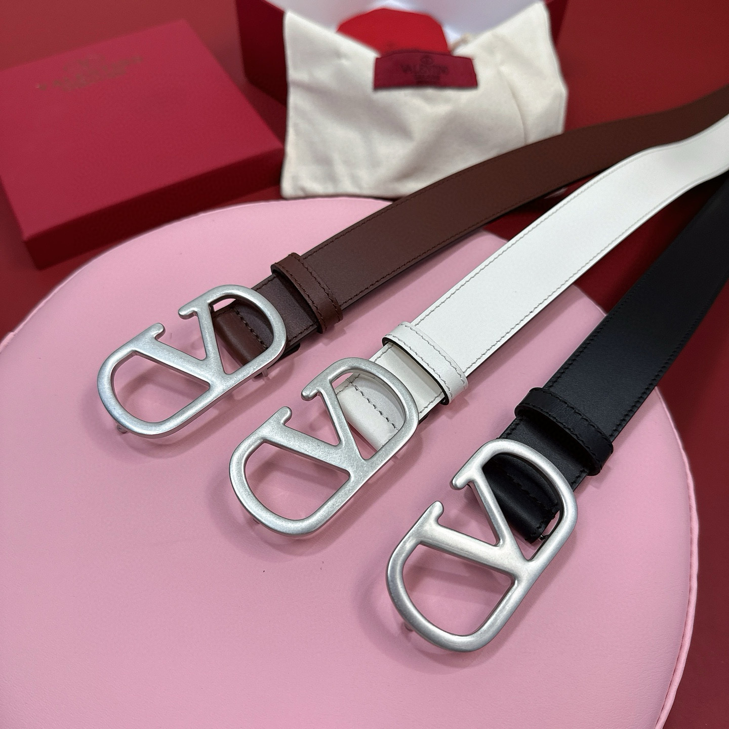 발렌티노 VLOGO 스와로브스키 크리스털 송아지가죽 벨트 상세 이미지 6