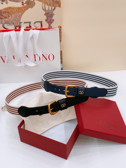 Valentino Garavani VLogo Striped Leather Belt with Buckle