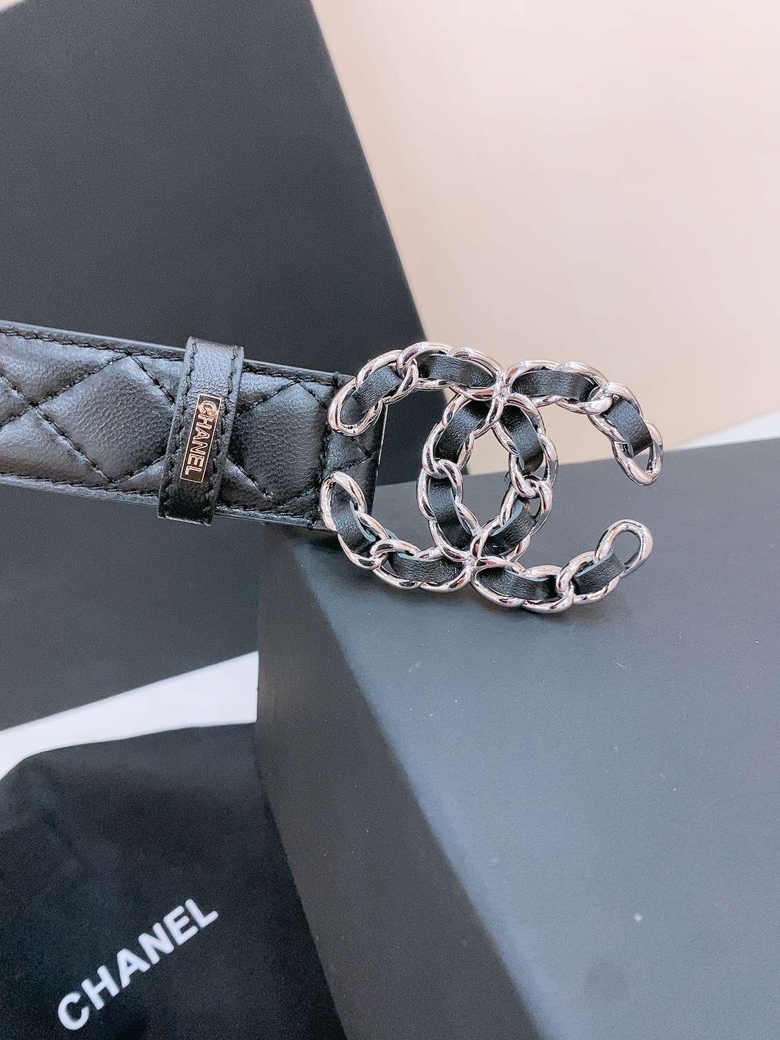 c hanel logo 皮条配色 cc扣 黄铜金色金属 3.0cm精品 羊皮腰带