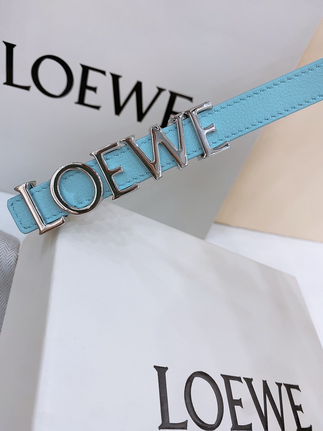 Loewe Smooth Cow Leather Belt with Metal Logo and Copper Gold Finish - 图片 4
