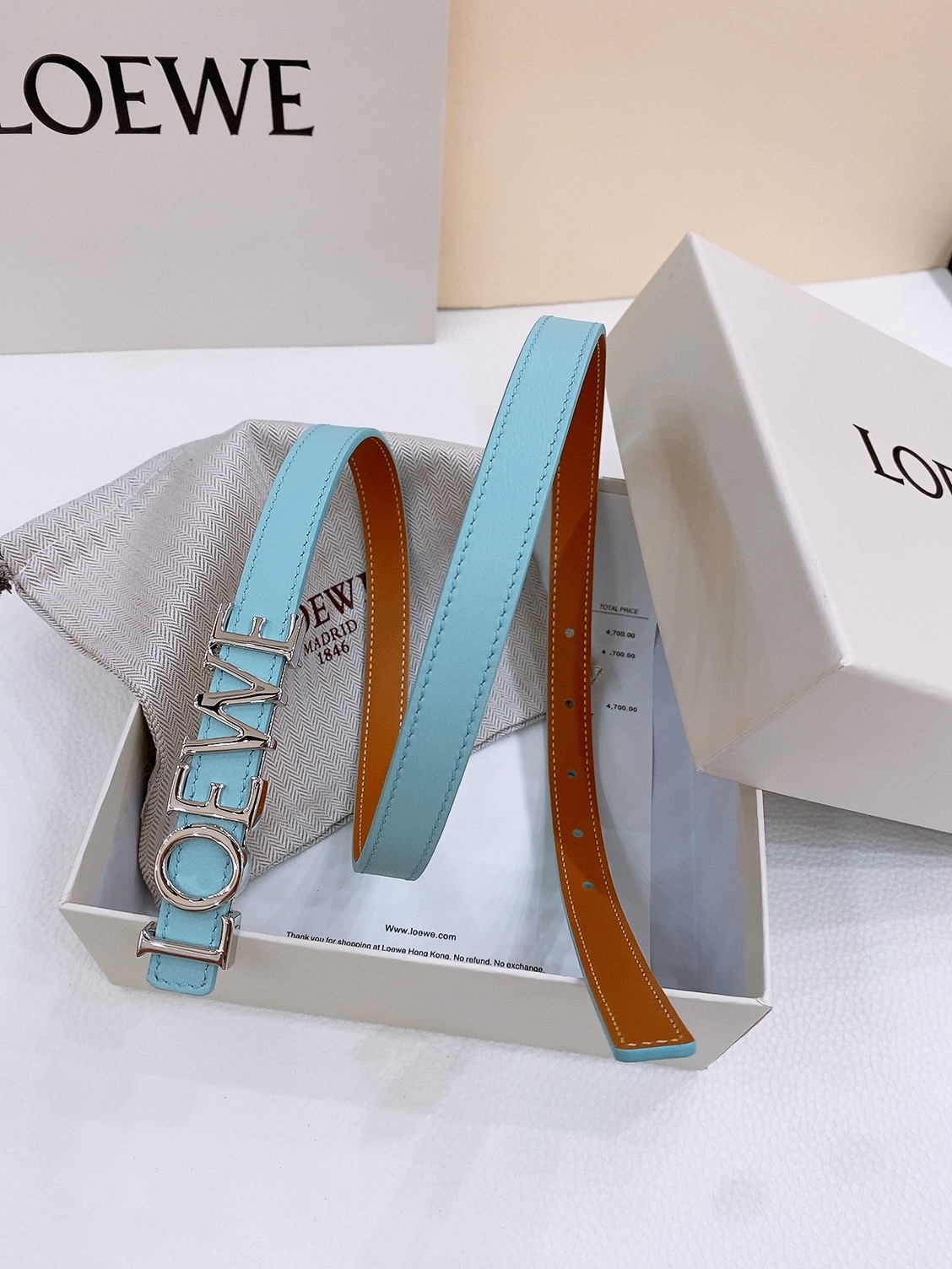 Loewe Smooth Cow Leather Belt with Metal Logo and Copper Gold Finish - 图片 3