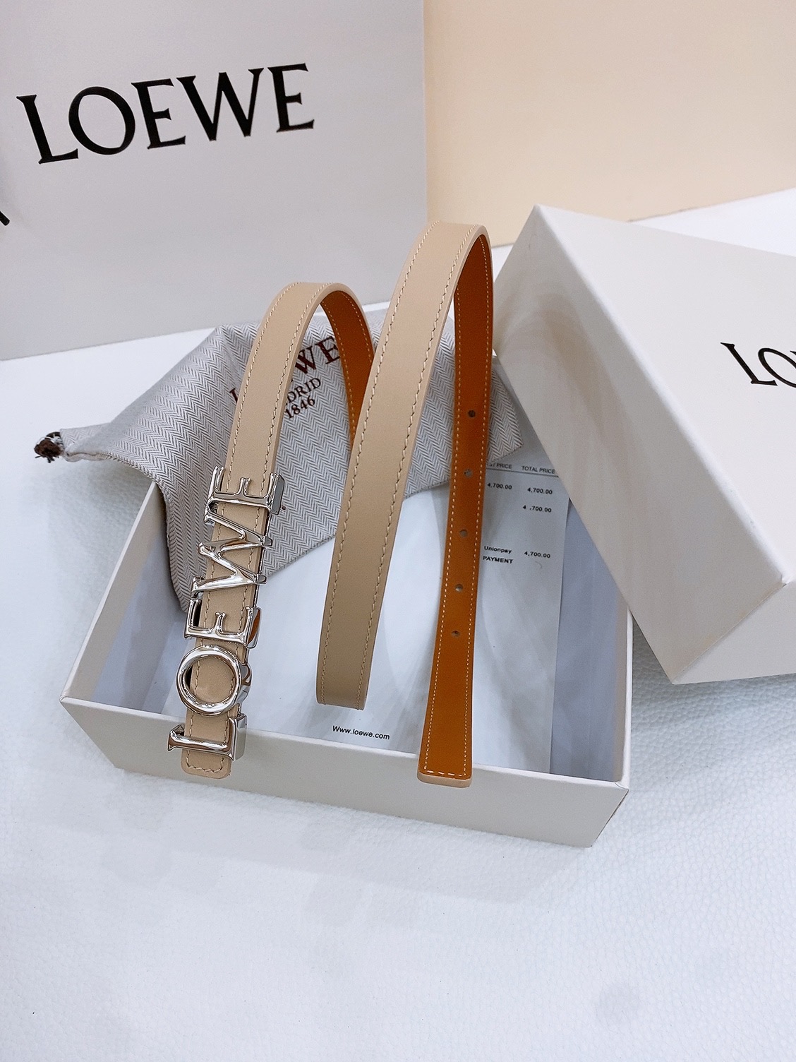 Loewe Smooth Cow Leather Belt with Metal Logo in Copper Gold, 1.5cm Width. - 图片 3