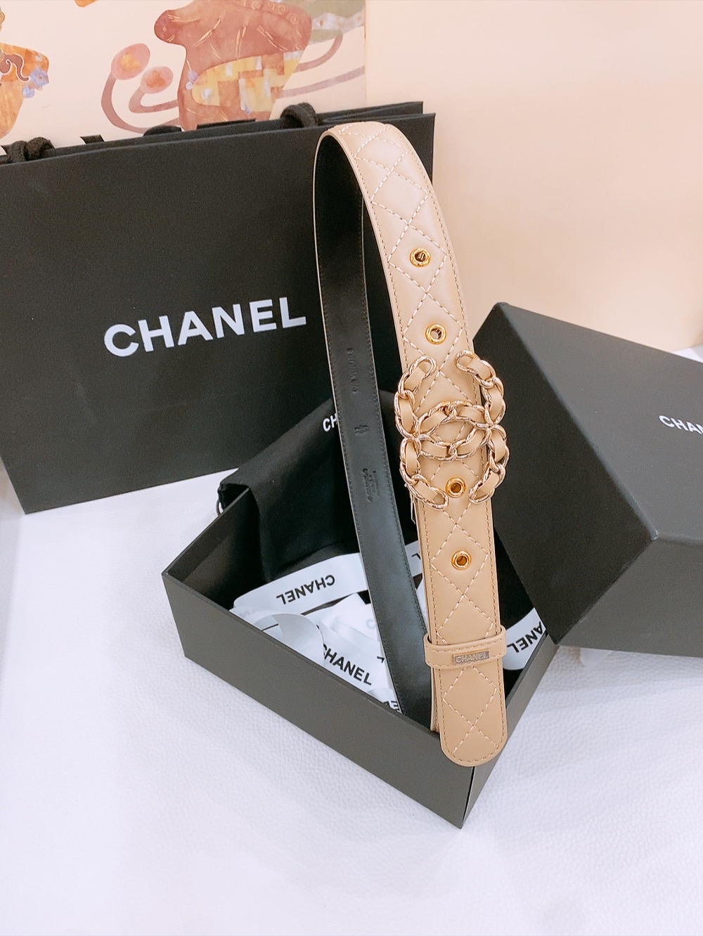 Ms. Chanel’s Classic Black Leather Belt with Gold Double-C Buttons, 3.0 cm Width - 图片 1