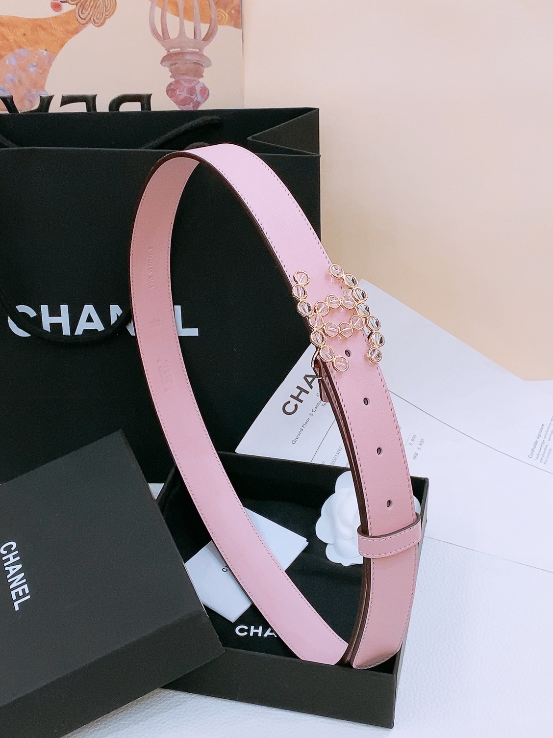-Chanel 小牛皮 与 羊皮 黄铜金属 手感柔软 舒适 3.0cm 