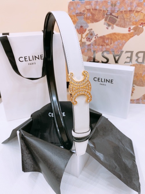Celine Triomphe Rhinestone Buckle 25mm Reversible Belt in White/Black Leather 1 Celine Triomphe Rhinestone Buckle 25mm Reversible Belt in White/Black Leather