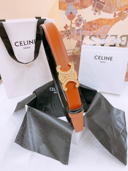 Celine Triomphe 25mm Reversible Belt with Rhinestone Buckle in Tan & Black 1 Celine Triomphe 25mm Reversible Belt with Rhinestone Buckle in Tan & Black