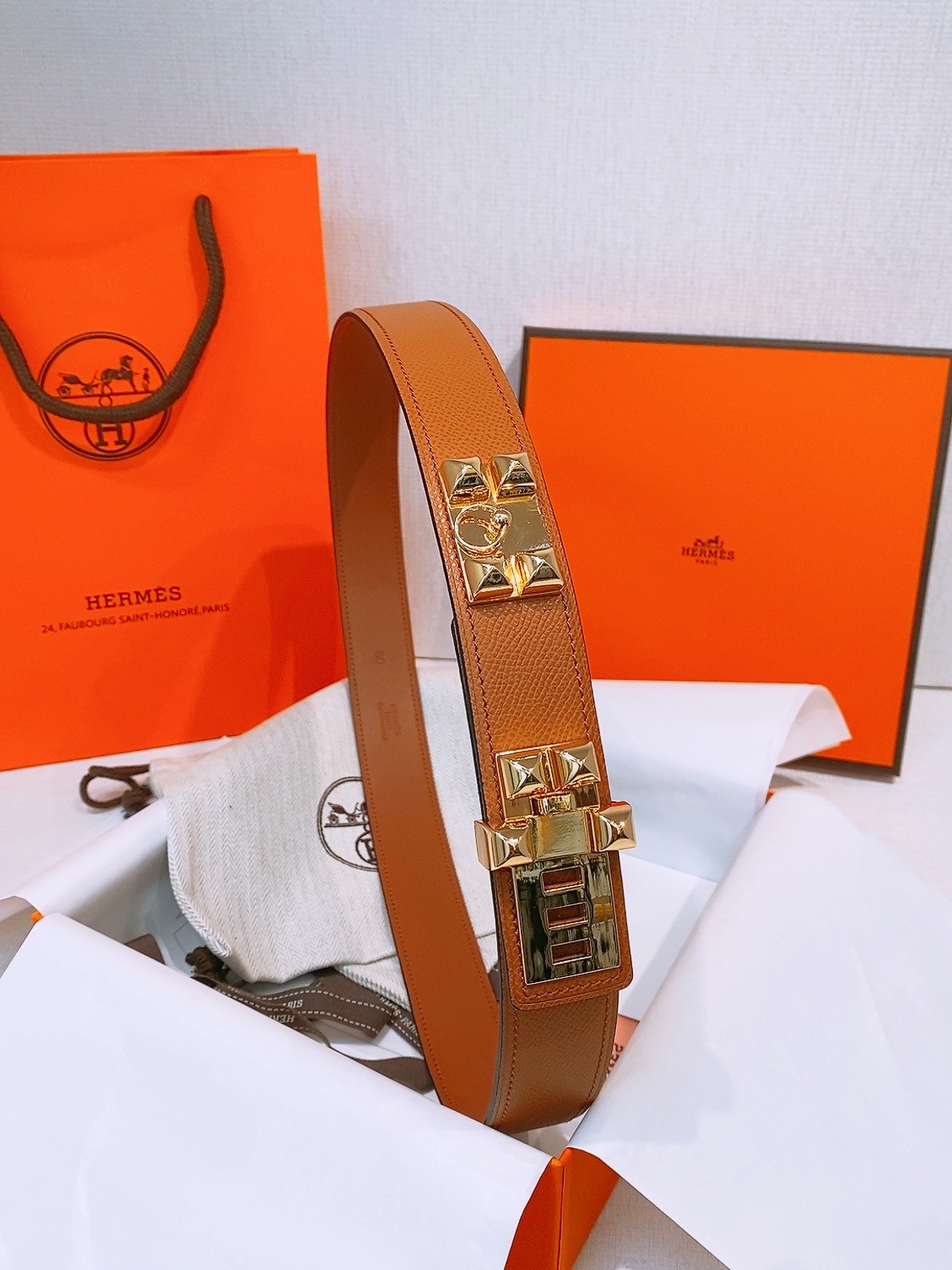 Hermès Collier de Chien 32mm Epsom Leather Belt with Metal Buckle
