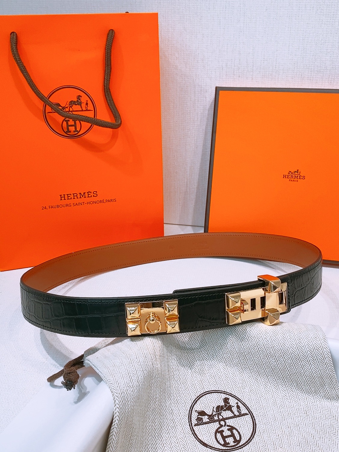 Hermès Collier de Chien 32mm Black Alligator Leather Belt with Gold Hardware 3 i1758042773130 7309 0 1