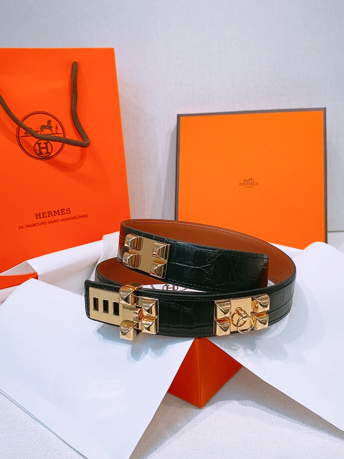 Hermès Collier de Chien 32mm Black Alligator Leather Belt with Gold Hardware 4 i1758042775498 8365 0 2