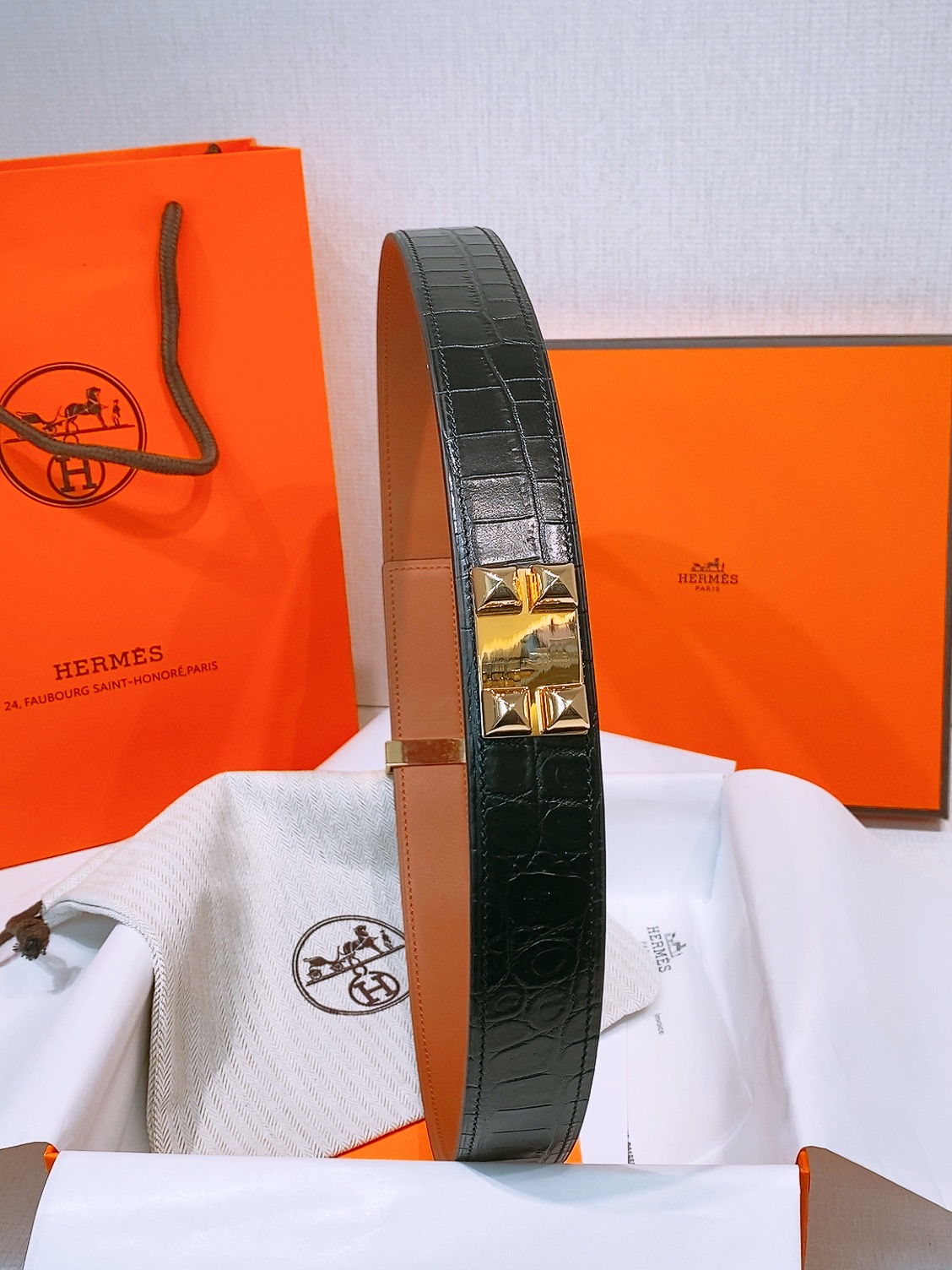 Hermès Collier de Chien 32mm Black Alligator Leather Belt with Gold Hardware 9 i1758042775503 3752 0 7