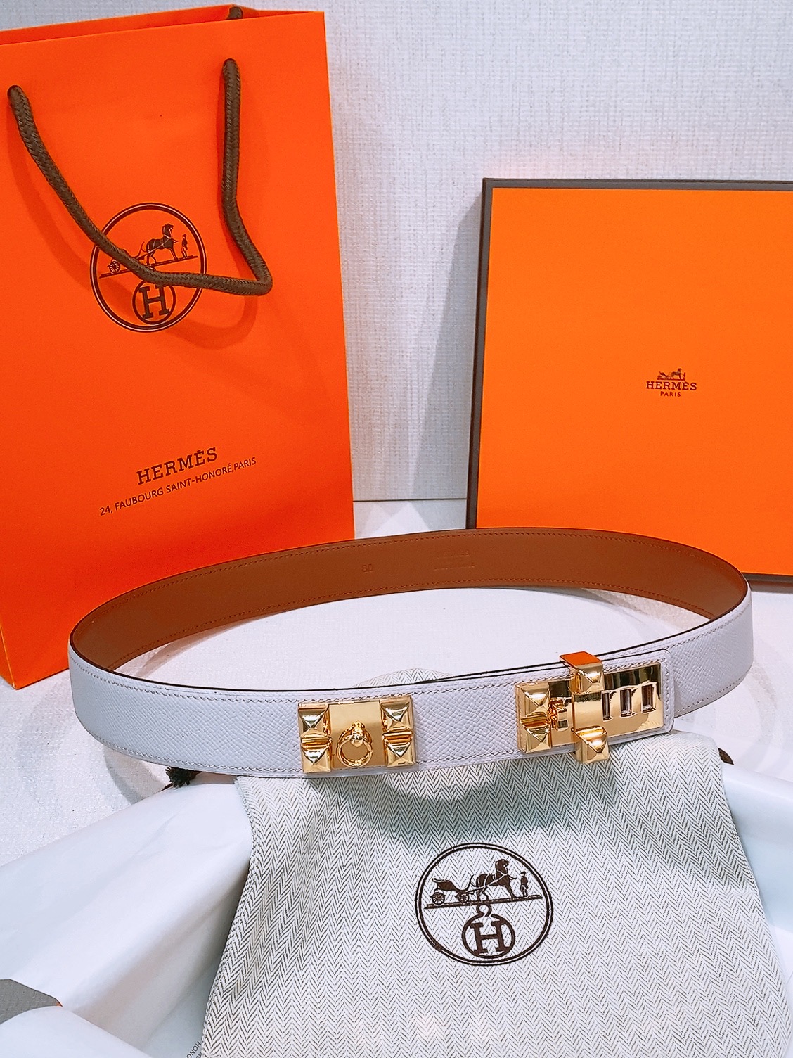 Hermès Collier de Chien White Epsom Leather Belt with Gold Hardware, 32 mm 9 i1758042798931 3087 0 8