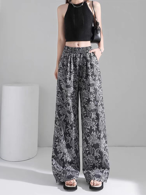 Floral Print Linen Blend Wide Leg Pants - High Waist, Relaxed Fit 1 Floral Print Linen Blend Wide Leg Pants - High Waist, Relaxed Fit