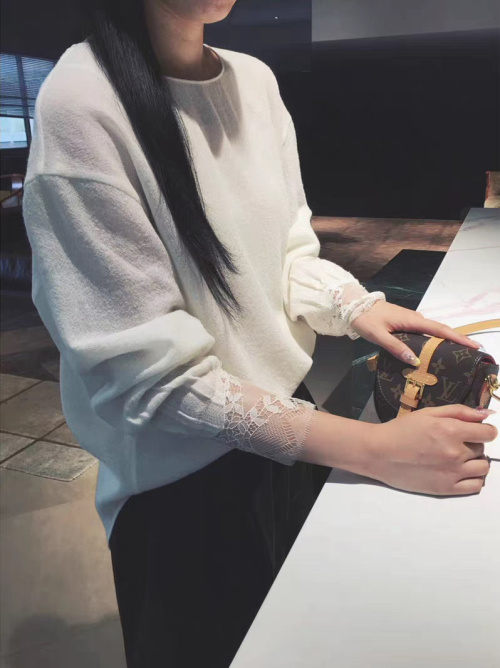 Elegant Wool Lace Cuff Long Sleeve Top - Versatile & Stylish 1 Elegant Wool Lace Cuff Long Sleeve Top - Versatile & Stylish